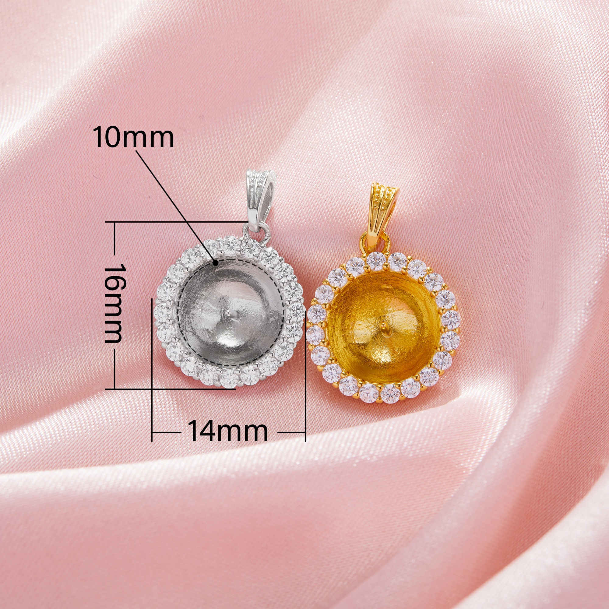 Keepsake Breast Milk Resin Ball Round Pin Pendant Settings for Half Drilled Pearl Bead,Solid 14K 18K Gold Pendant Charm,Moissanite Art Deco Pendant 1411463 - Click Image to Close