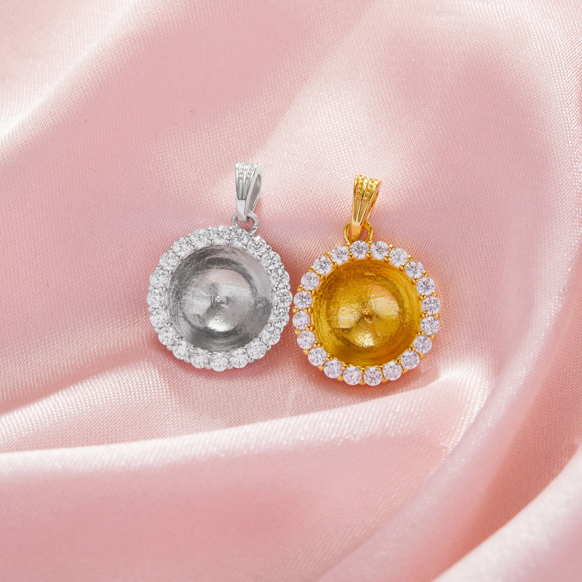 Keepsake Breast Milk Resin Ball Round Pin Pendant Settings for Half Drilled Pearl Bead,Solid 14K 18K Gold Pendant Charm,Moissanite Art Deco Pendant 1411463 - Click Image to Close