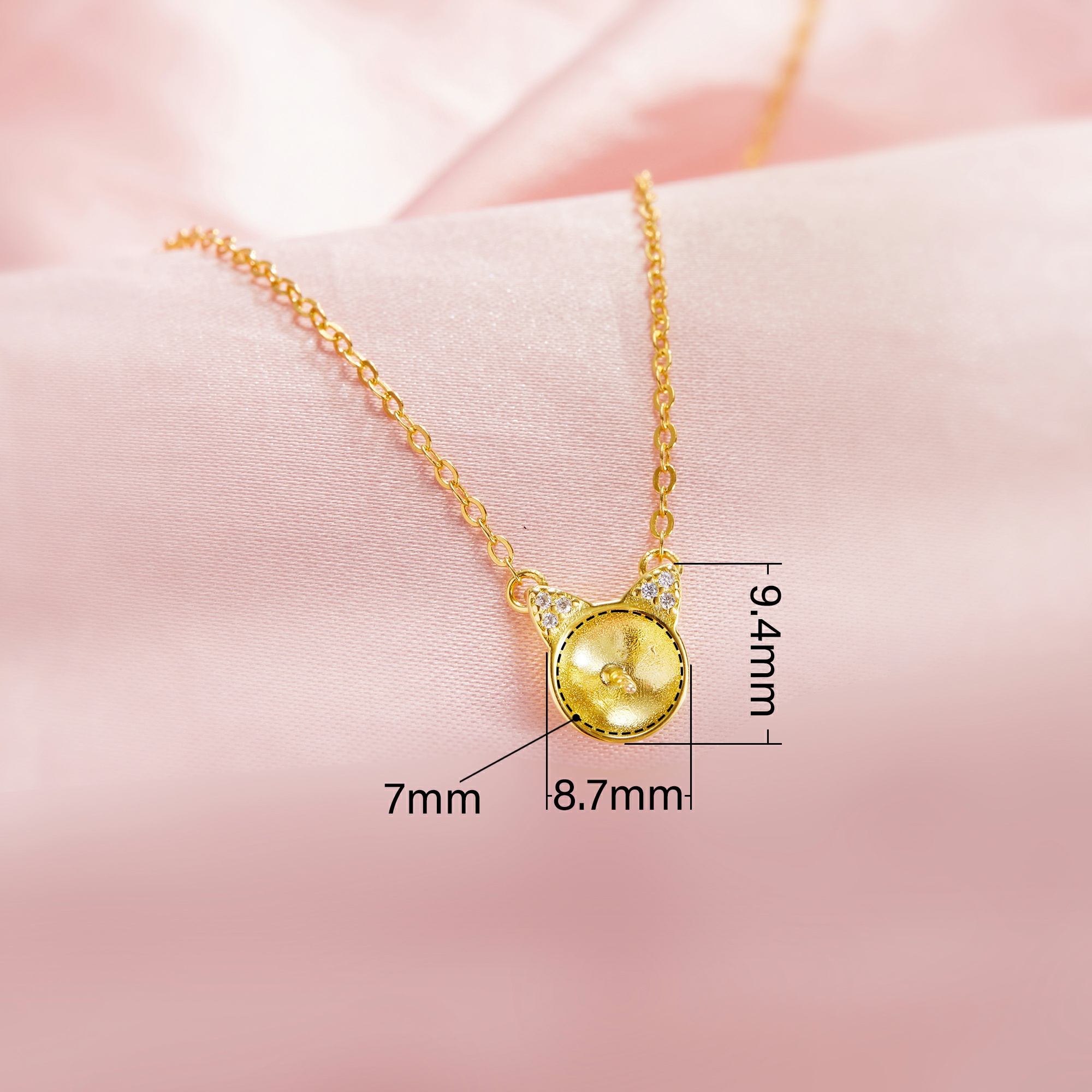 Keepsake Breast Milk Resin Ball Round Pin Solid 14K 18K Gold Cat Necklace Settings For Half Drilled Pearl Bead 1411464 - Click Image to Close