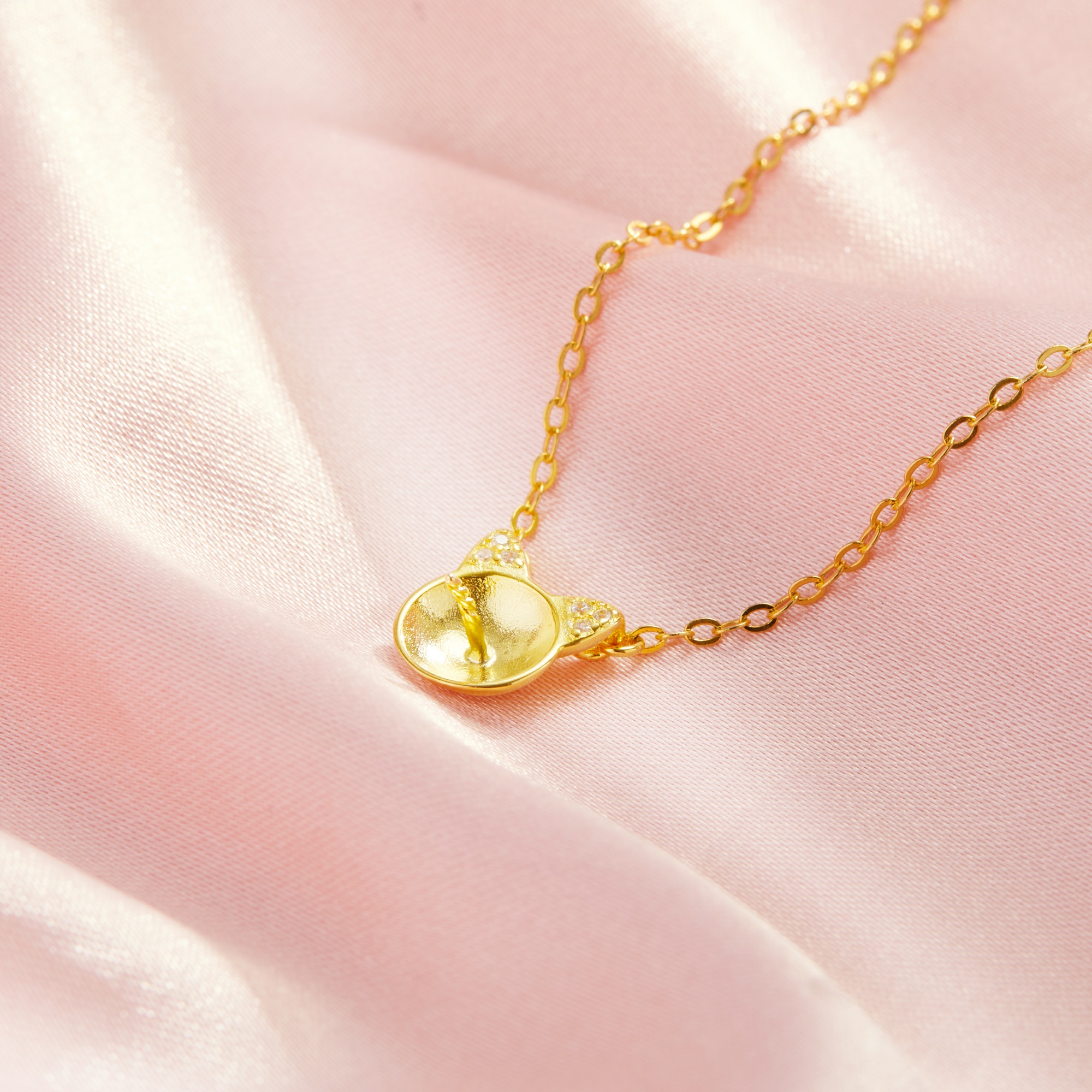 Keepsake Breast Milk Resin Ball Round Pin Solid 14K 18K Gold Cat Necklace Settings For Half Drilled Pearl Bead 1411464 - Click Image to Close