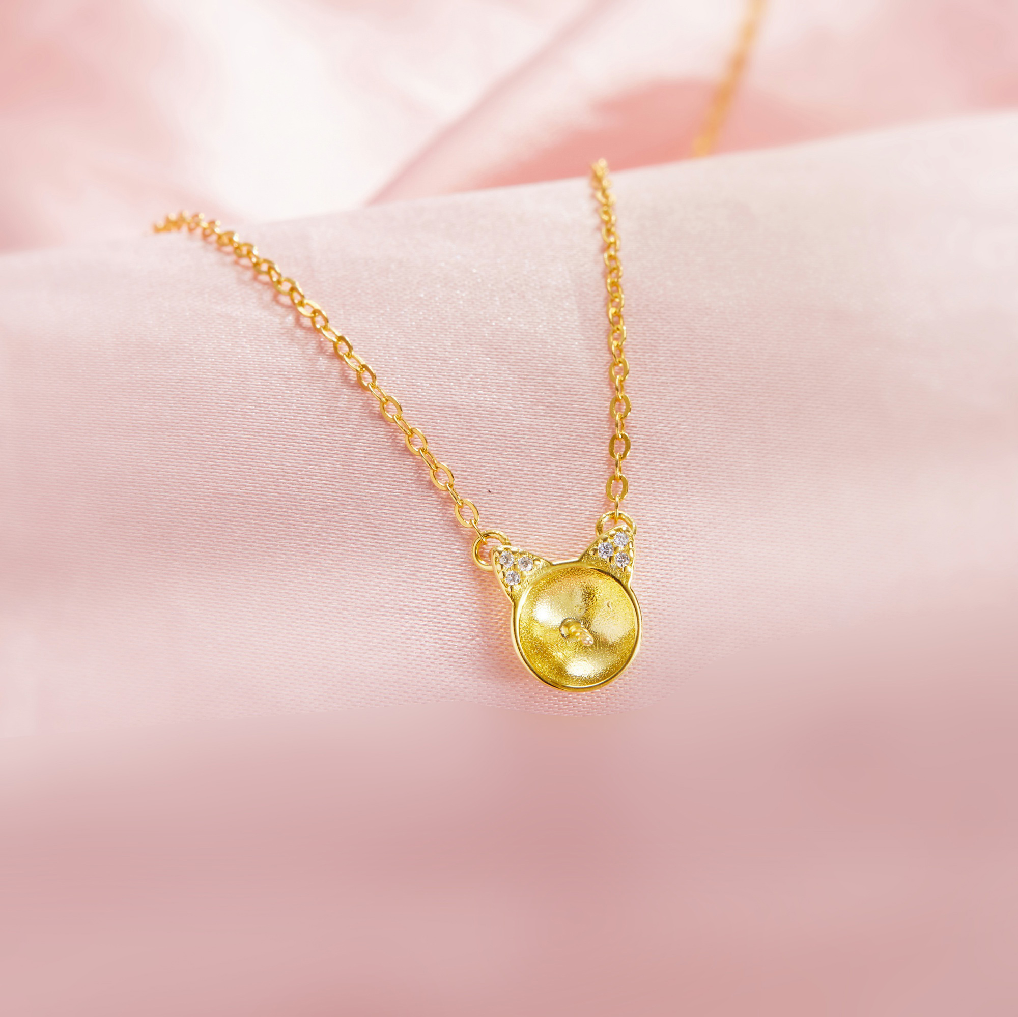 Keepsake Breast Milk Resin Ball Round Pin Solid 14K 18K Gold Cat Necklace Settings For Half Drilled Pearl Bead 1411464 - Click Image to Close