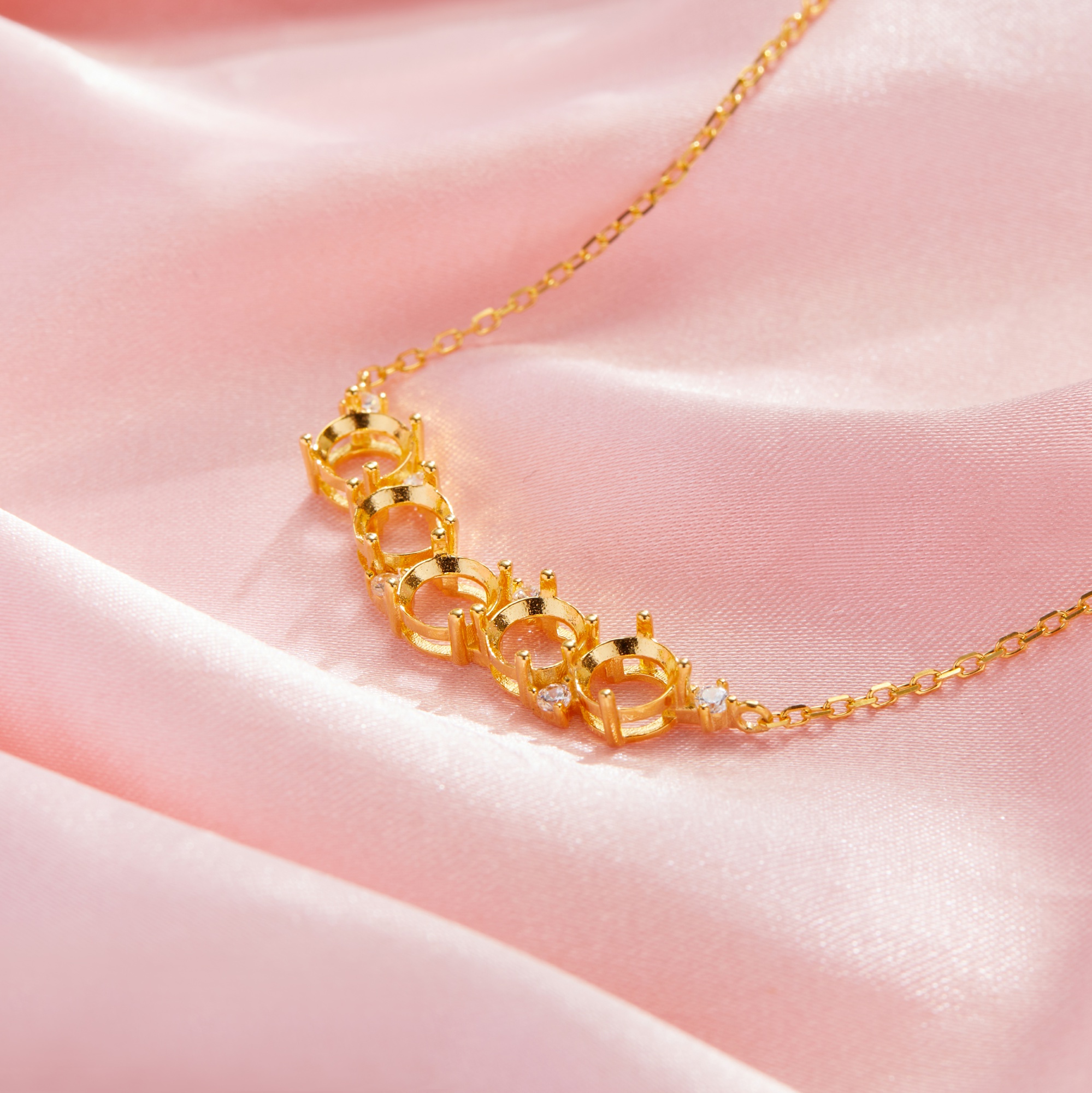 5 Stones 6MM Round Prong Pendant Settings,Solid 14K 18K Gold Necklace,DIY Jewelry With Necklace Chain 16''+2'' 1411465 - Click Image to Close