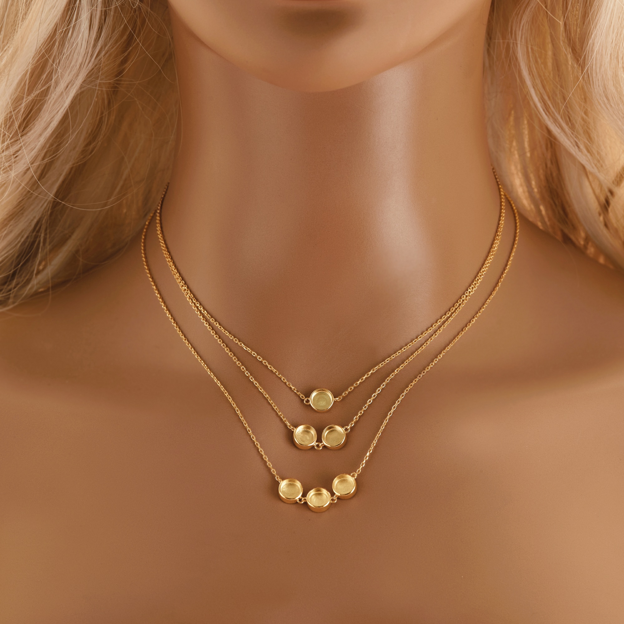 Keepsake Breast Milk Round Bezel Pendant Settings,Solid Back Solid 14K 18K Gold Necklace,DIY Jewelry With Necklace Chain 16''+2'' 1411467 - Click Image to Close