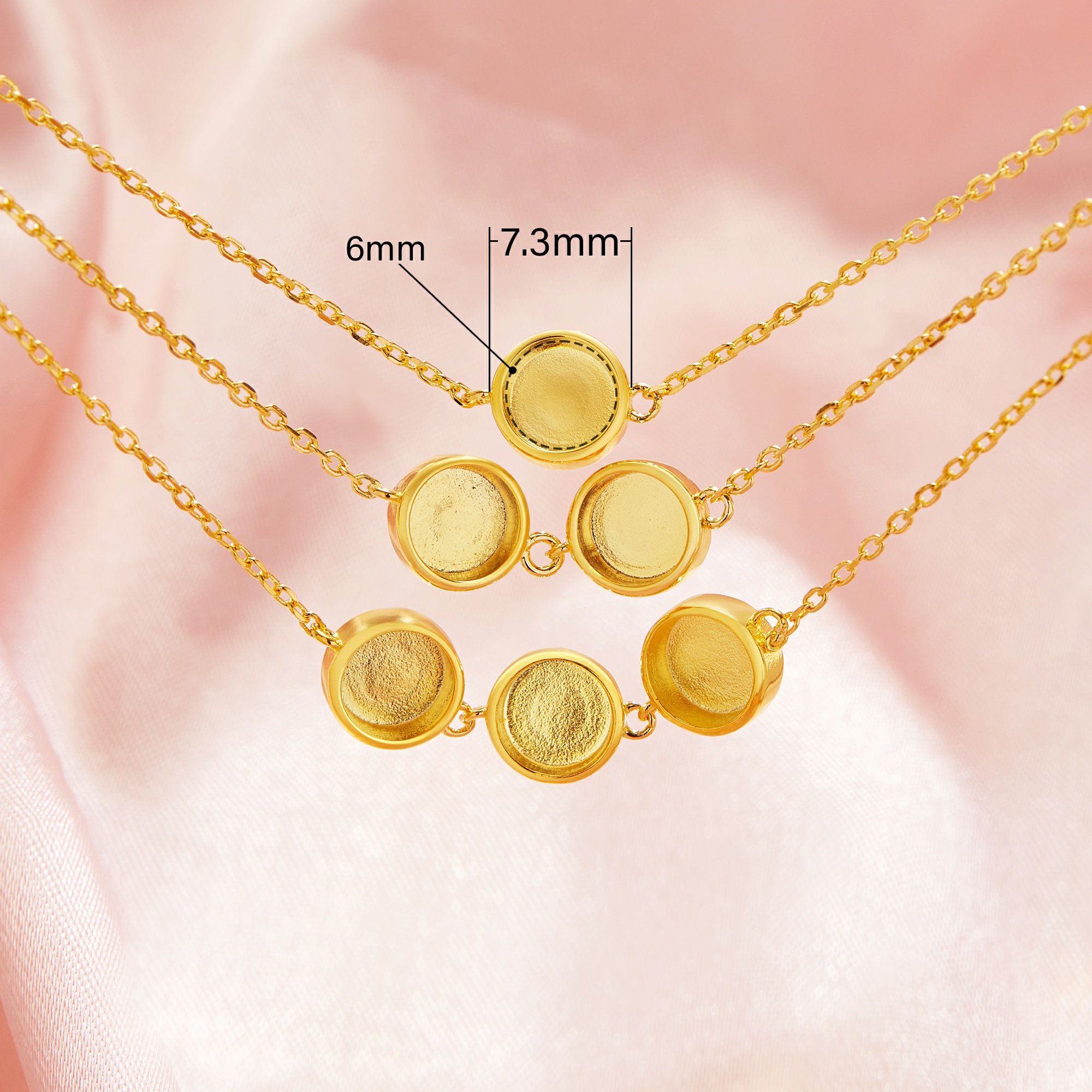 Keepsake Breast Milk Round Bezel Pendant Settings,Solid Back Solid 14K 18K Gold Necklace,DIY Jewelry With Necklace Chain 16''+2'' 1411467 - Click Image to Close