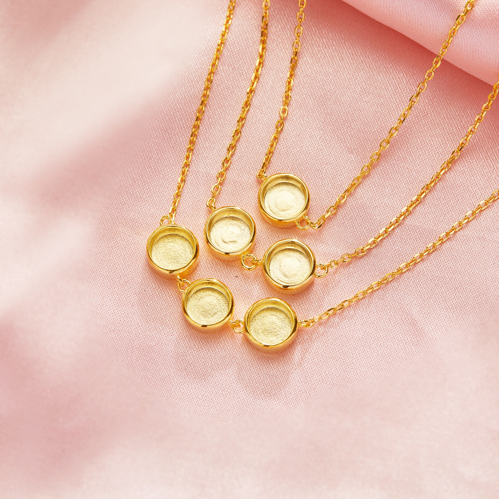 Keepsake Breast Milk Round Bezel Pendant Settings,Solid Back Solid 14K 18K Gold Necklace,DIY Jewelry With Necklace Chain 16''+2'' 1411467 - Click Image to Close
