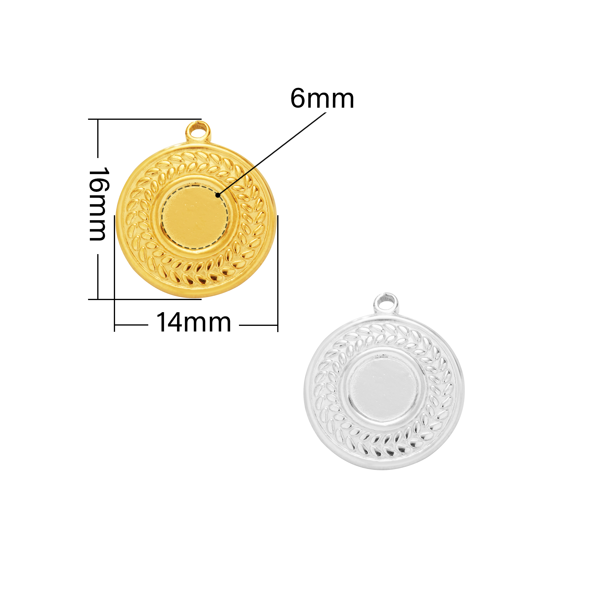 6MM Round Bezel Stainless Steel Pendant Settings,Yellow Gold Silver Round Pendant Charm,DIY Pendant Blank Supplies 1411470