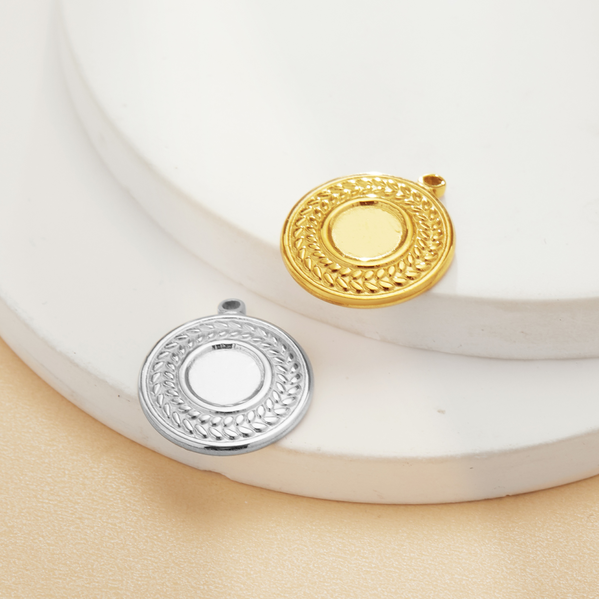 6MM Round Bezel Stainless Steel Pendant Settings,Yellow Gold Silver Round Pendant Charm,DIY Pendant Blank Supplies 1411470