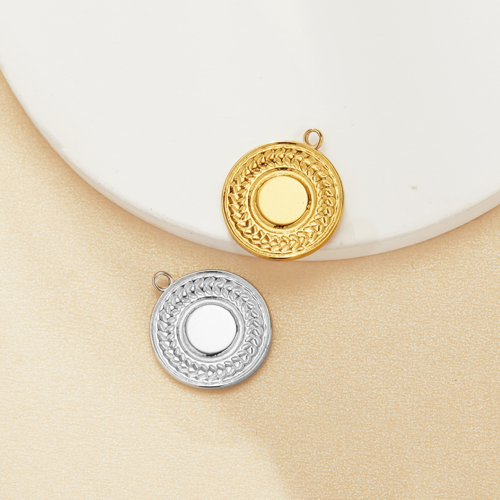 6MM Round Bezel Stainless Steel Pendant Settings,Yellow Gold Silver Round Pendant Charm,DIY Pendant Blank Supplies 1411470