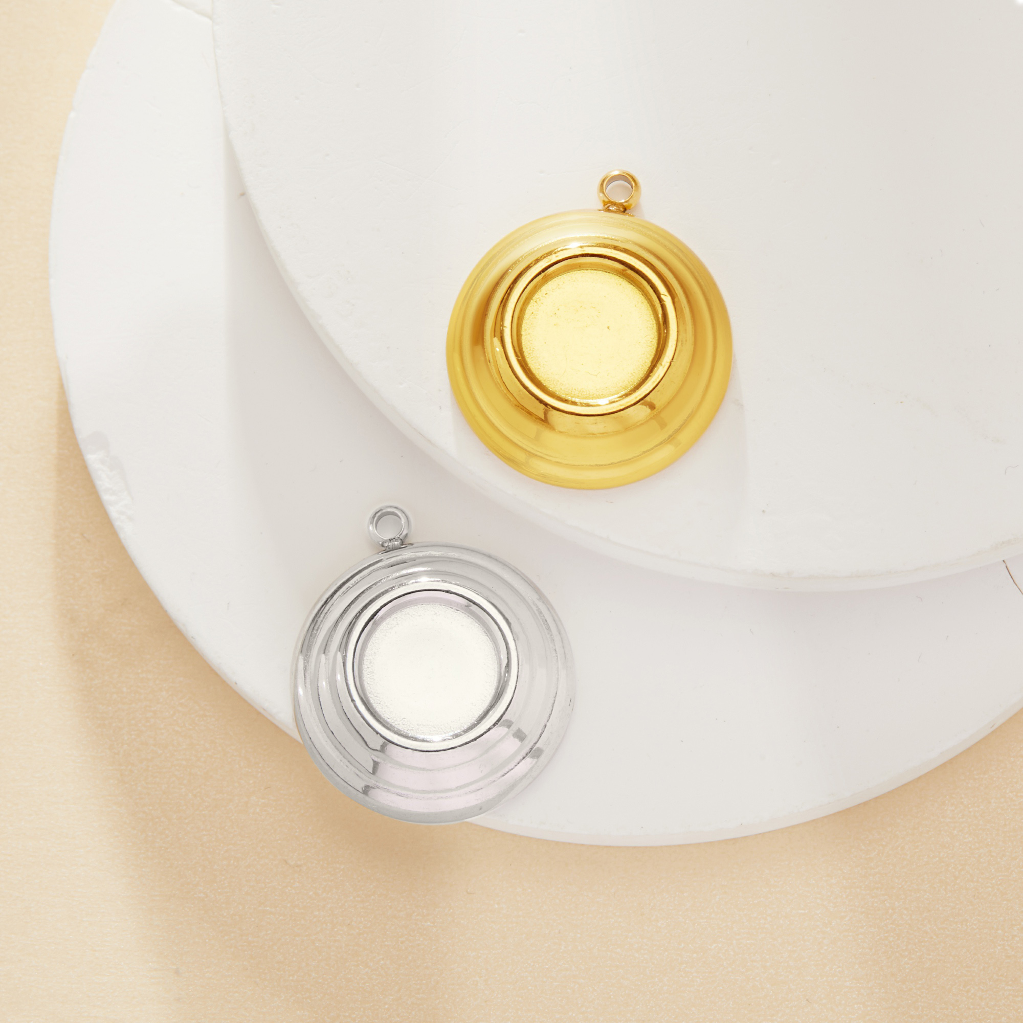 9MM Round Bezel Stainless Steel Pendant Settings,Yellow Gold Silver Round Pendant Charm,DIY Pendant Blank Supplies 1411471