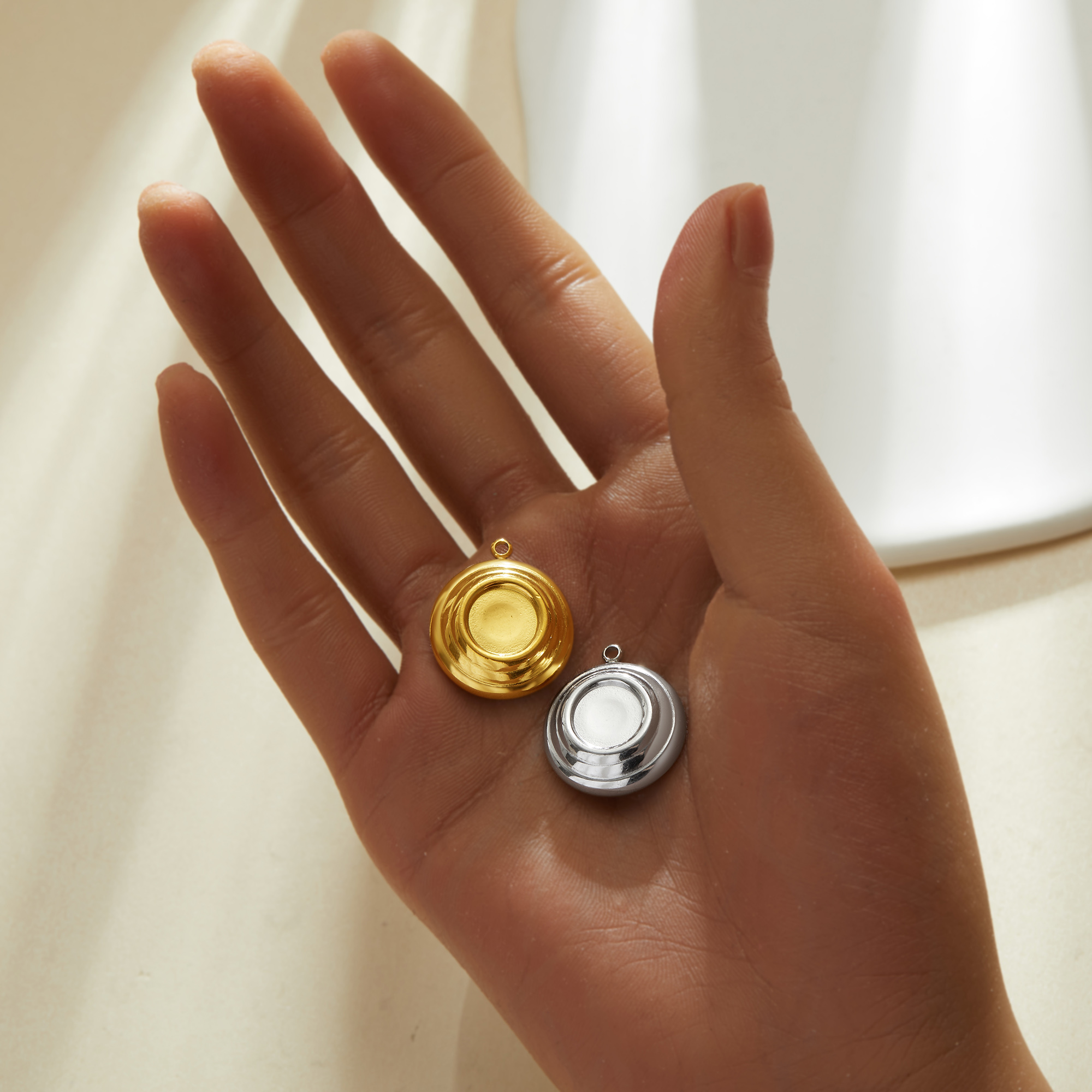 9MM Round Bezel Stainless Steel Pendant Settings,Yellow Gold Silver Round Pendant Charm,DIY Pendant Blank Supplies 1411471