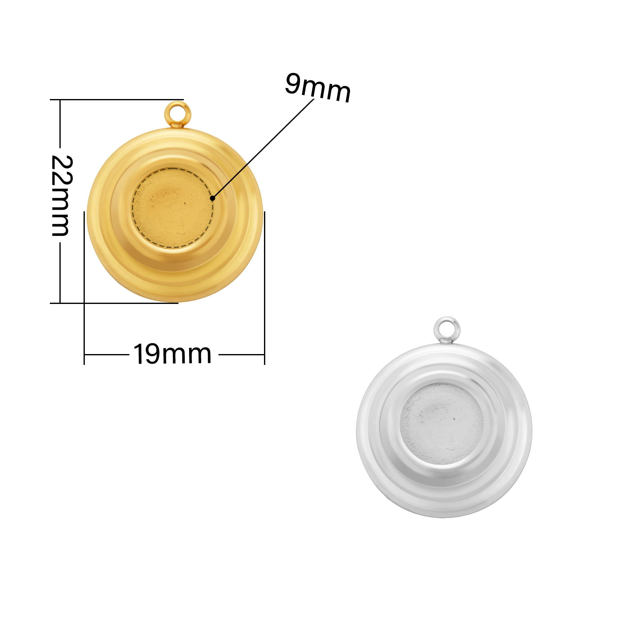 9MM Round Bezel Stainless Steel Pendant Settings,Yellow Gold Silver Round Pendant Charm,DIY Pendant Blank Supplies 1411471