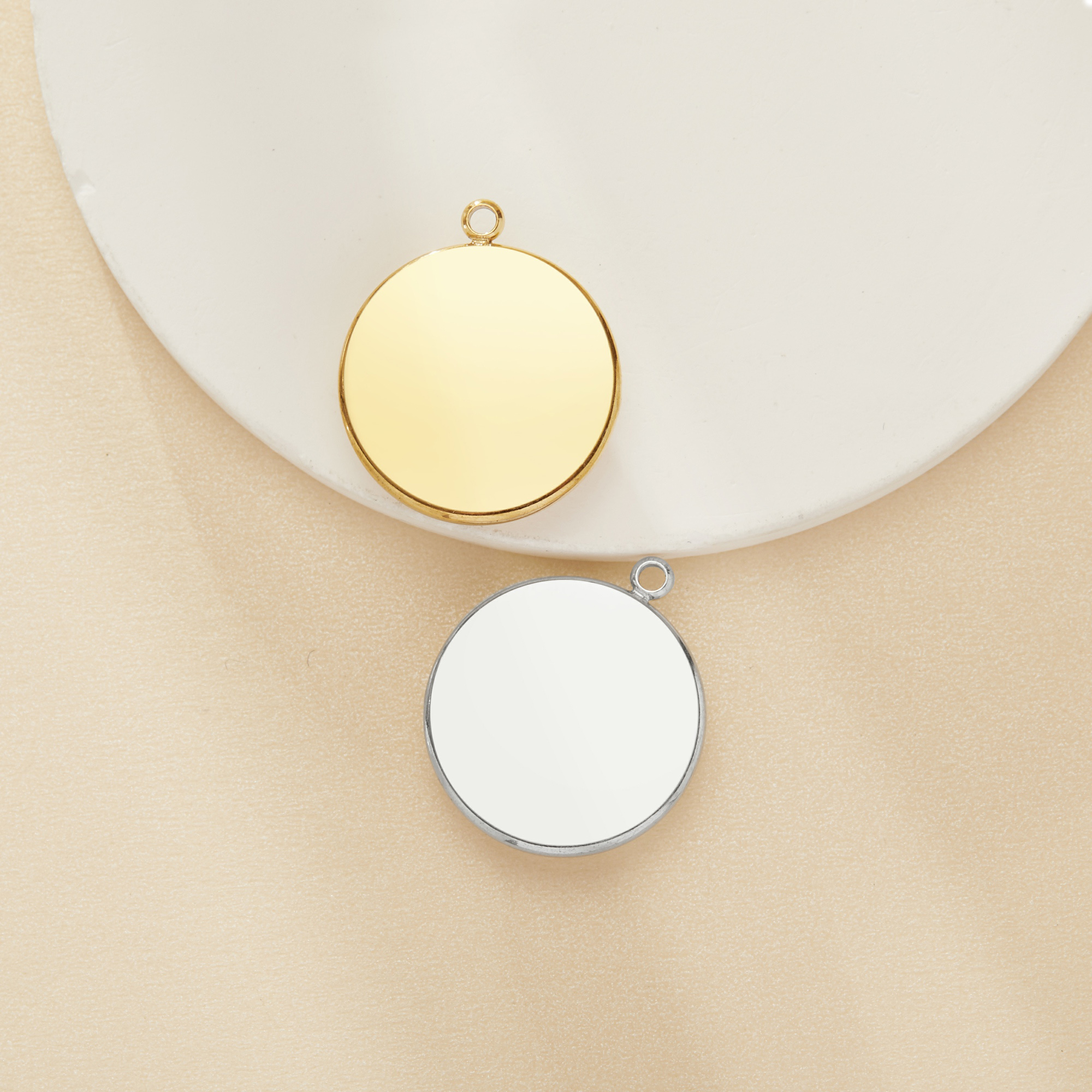 9MM Round Bezel Stainless Steel Pendant Settings,Yellow Gold Silver Round Pendant Charm,DIY Pendant Blank Supplies 1411471