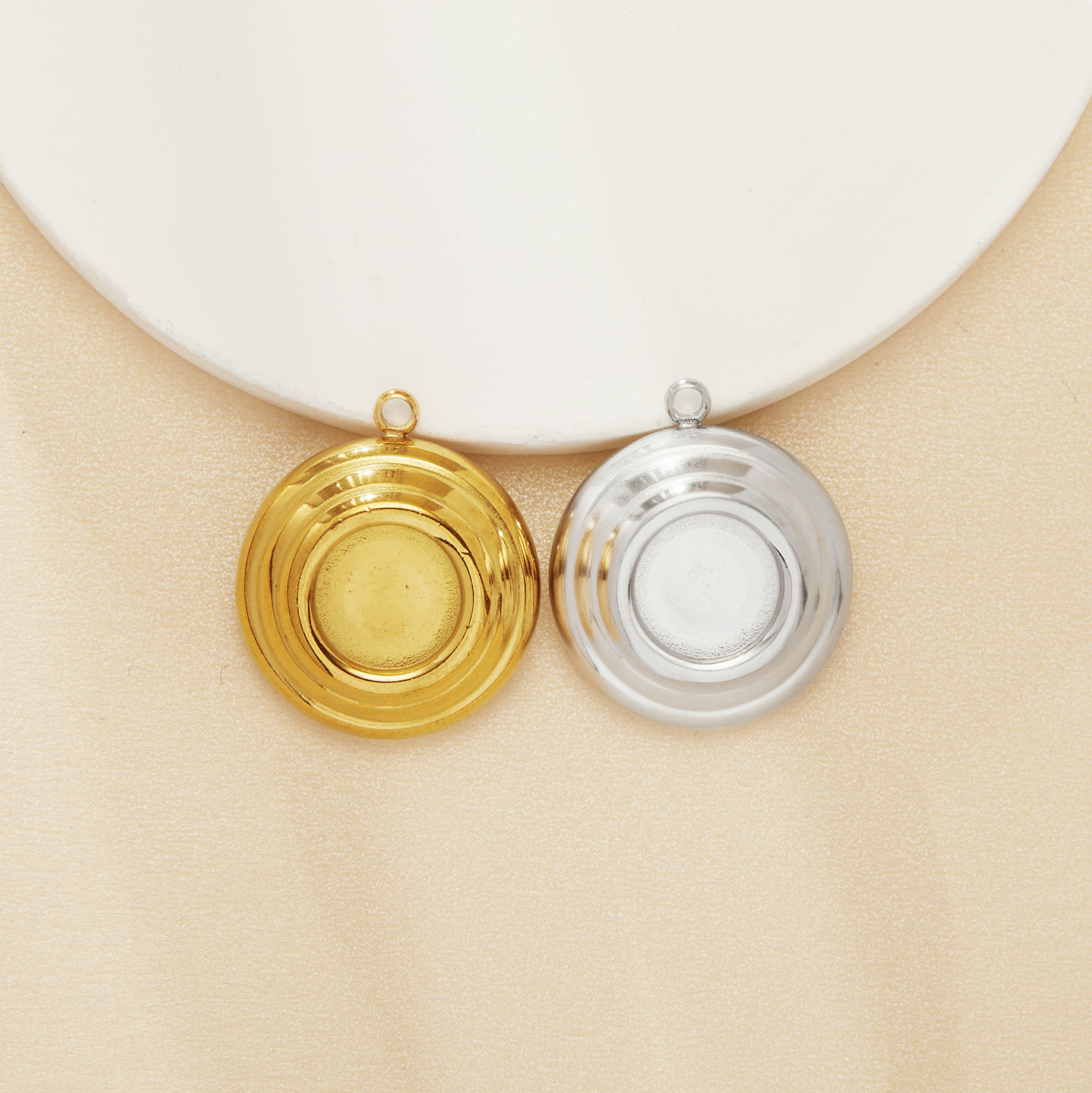 9MM Round Bezel Stainless Steel Pendant Settings,Yellow Gold Silver Round Pendant Charm,DIY Pendant Blank Supplies 1411471