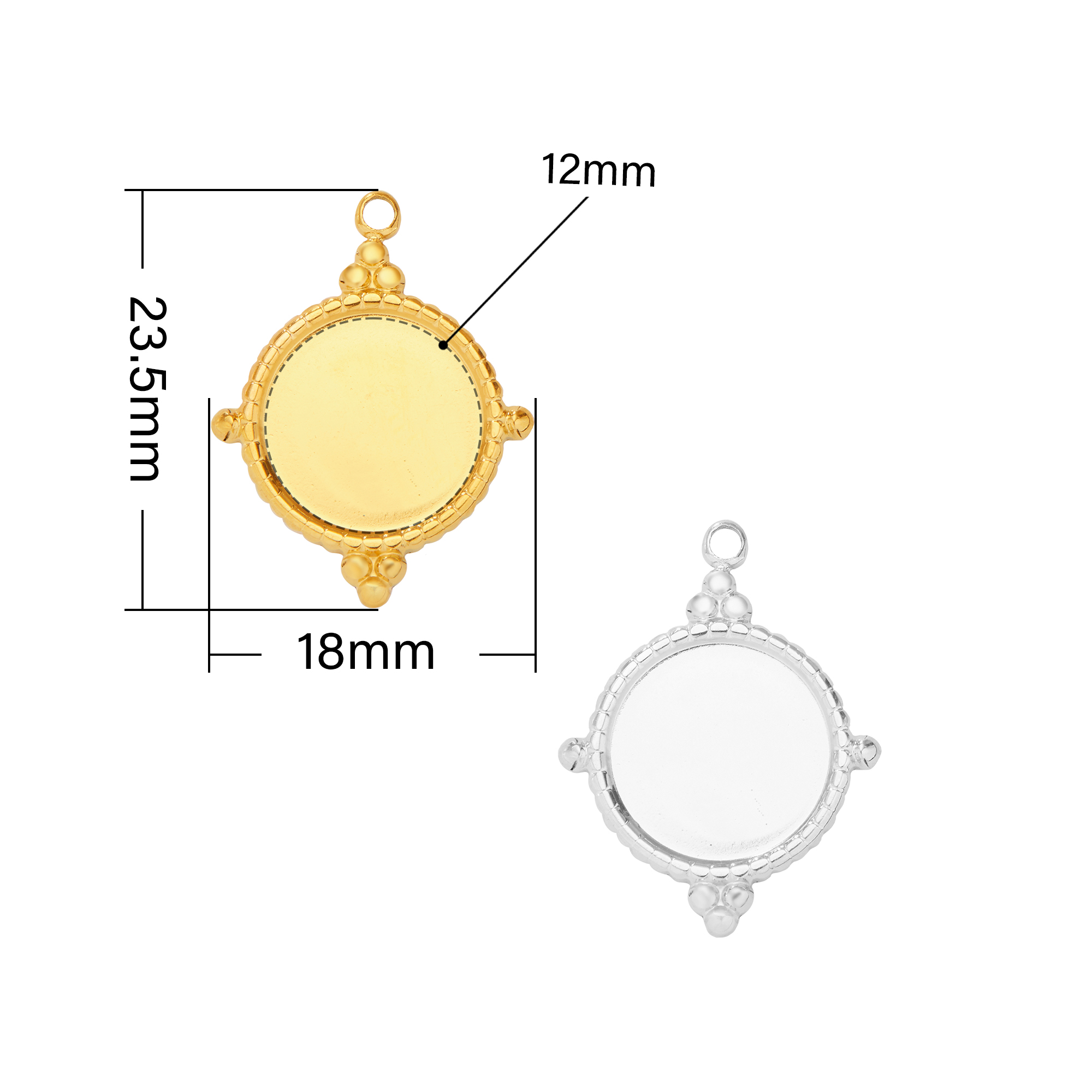 12MM Vintage Styles Round Bezel Stainless Steel Pendant Settings,Yellow Gold Rhodium Round Pendant Charm,DIY Pendant Blank Supplies 1411472 - Click Image to Close