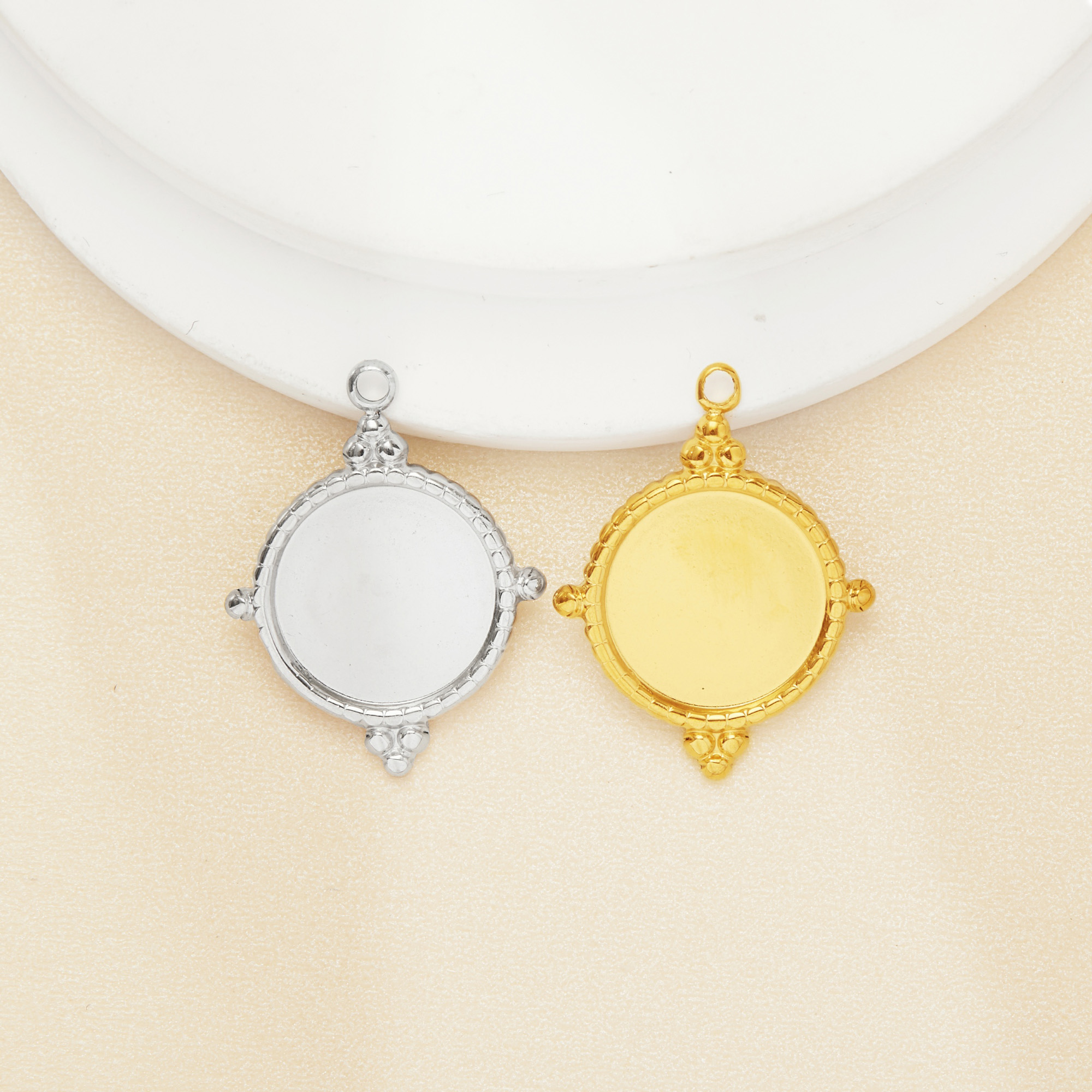 12MM Vintage Styles Round Bezel Stainless Steel Pendant Settings,Yellow Gold Rhodium Round Pendant Charm,DIY Pendant Blank Supplies 1411472 - Click Image to Close