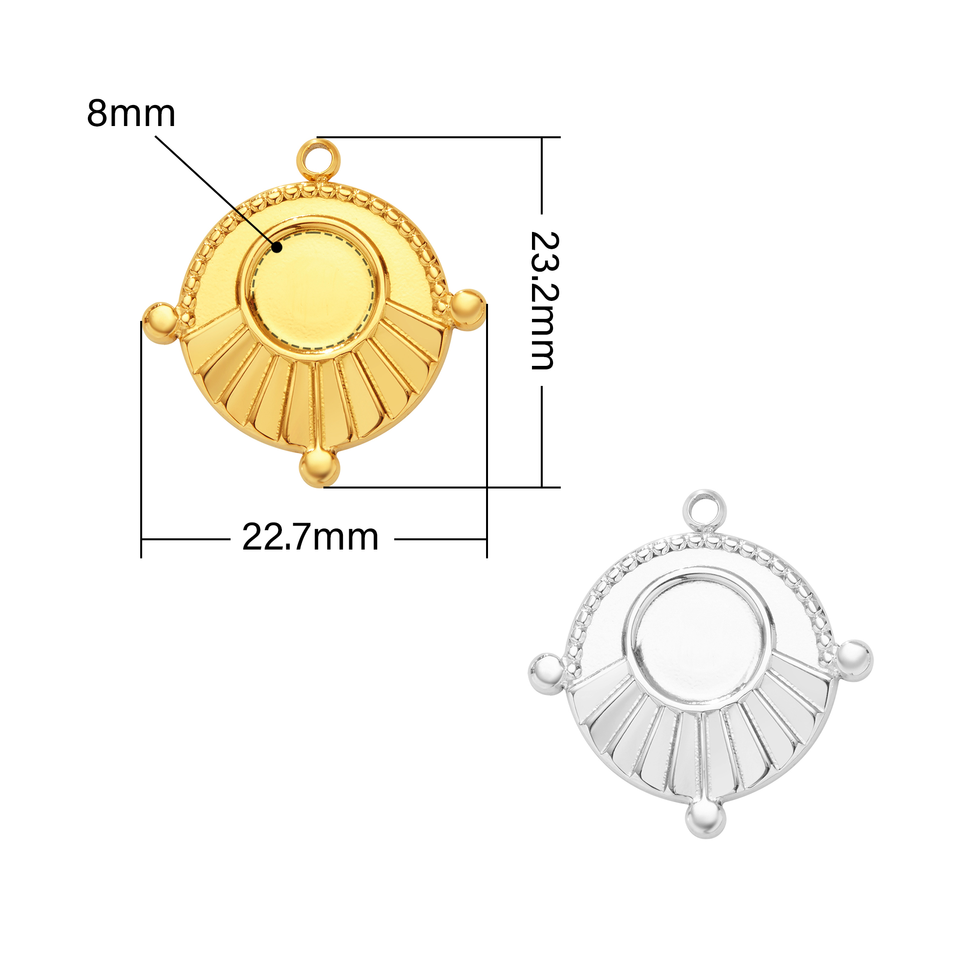 8MM Round Bezel Stainless Steel Pendant Settings,Yellow Gold Silver Round Pendant Charm,Art Deco Pendant,DIY Pendant Blank Supplies 1411473