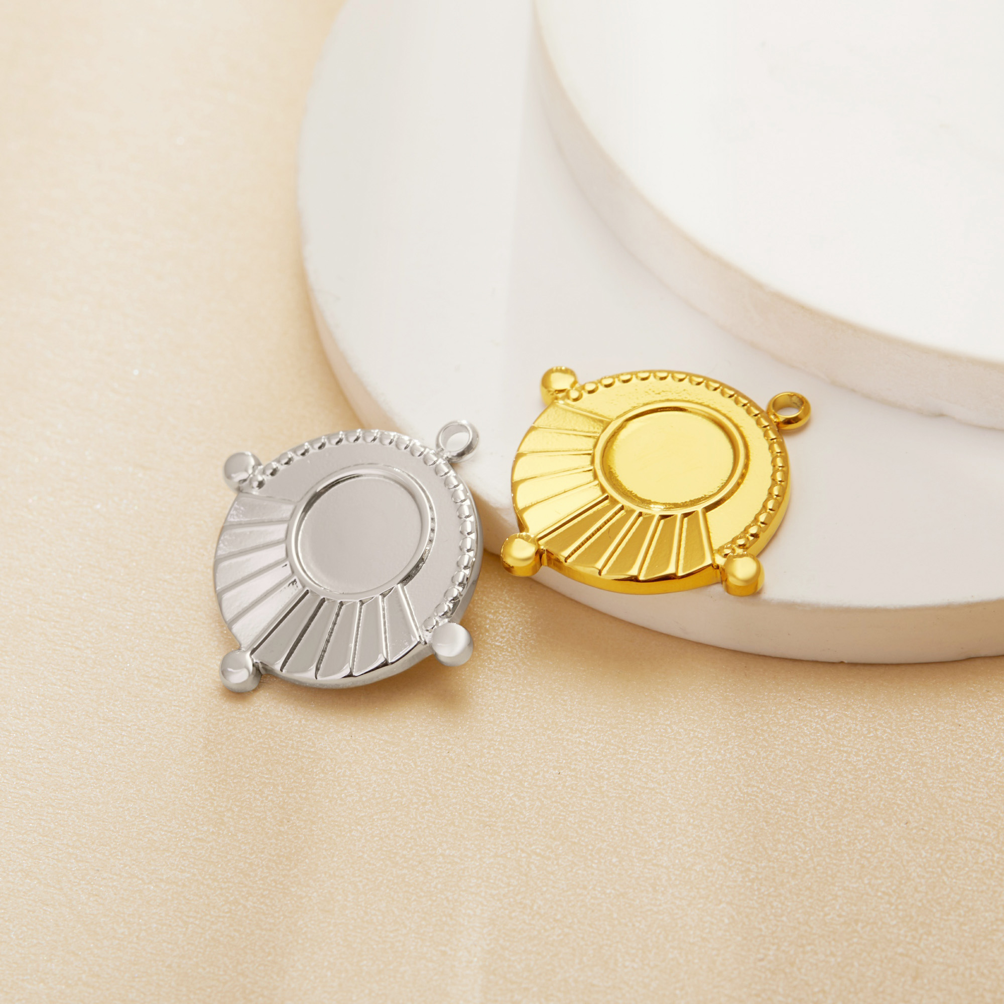 8MM Round Bezel Stainless Steel Pendant Settings,Yellow Gold Silver Round Pendant Charm,Art Deco Pendant,DIY Pendant Blank Supplies 1411473