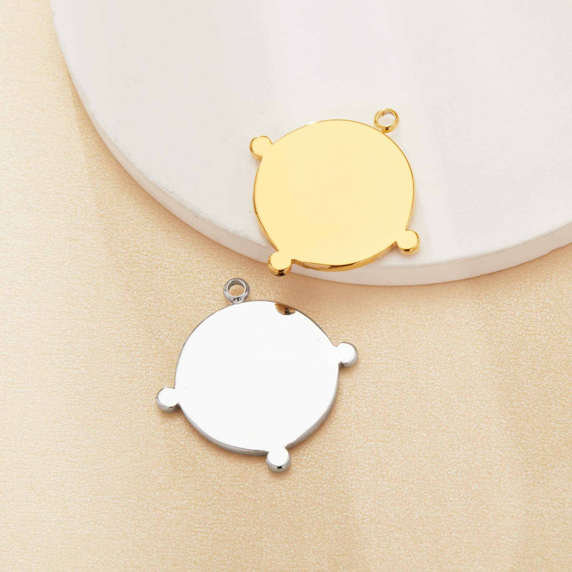 8MM Round Bezel Stainless Steel Pendant Settings,Yellow Gold Silver Round Pendant Charm,Art Deco Pendant,DIY Pendant Blank Supplies 1411473