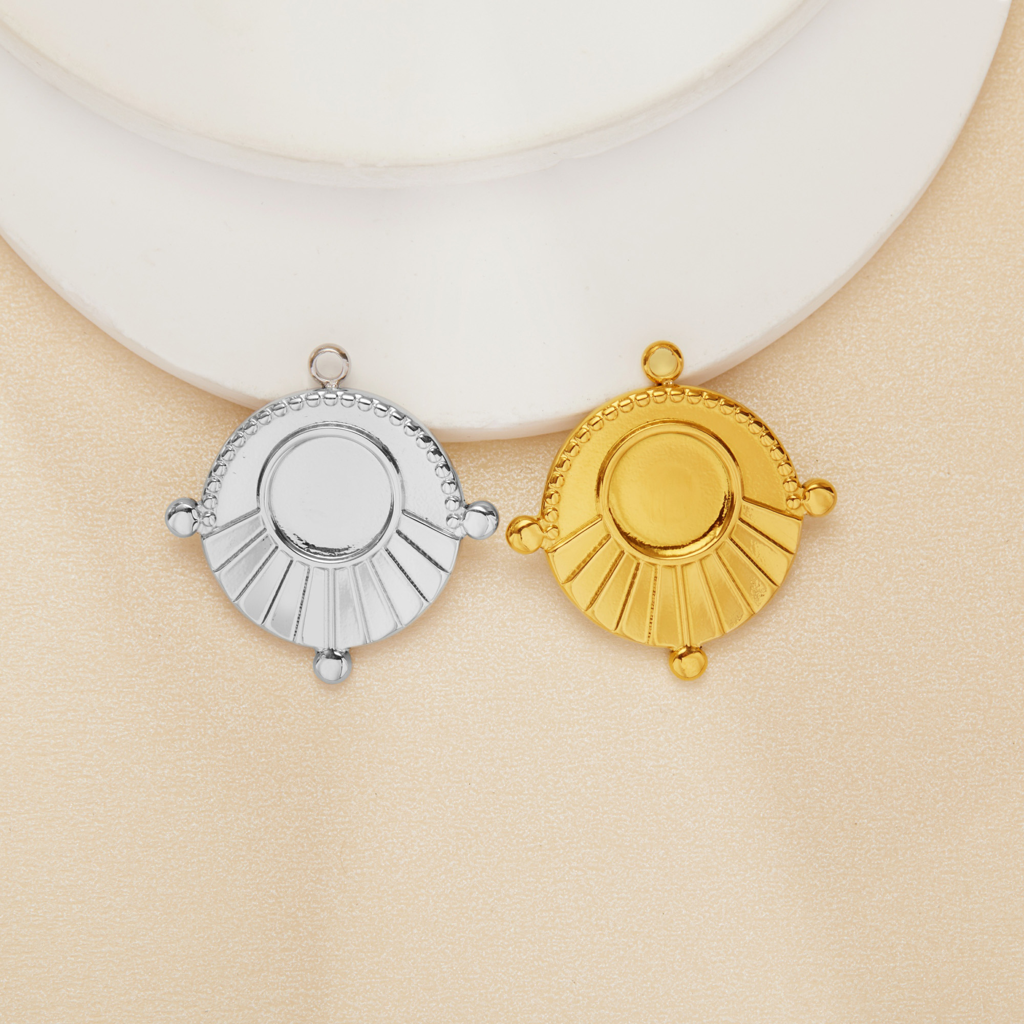 8MM Round Bezel Stainless Steel Pendant Settings,Yellow Gold Silver Round Pendant Charm,Art Deco Pendant,DIY Pendant Blank Supplies 1411473