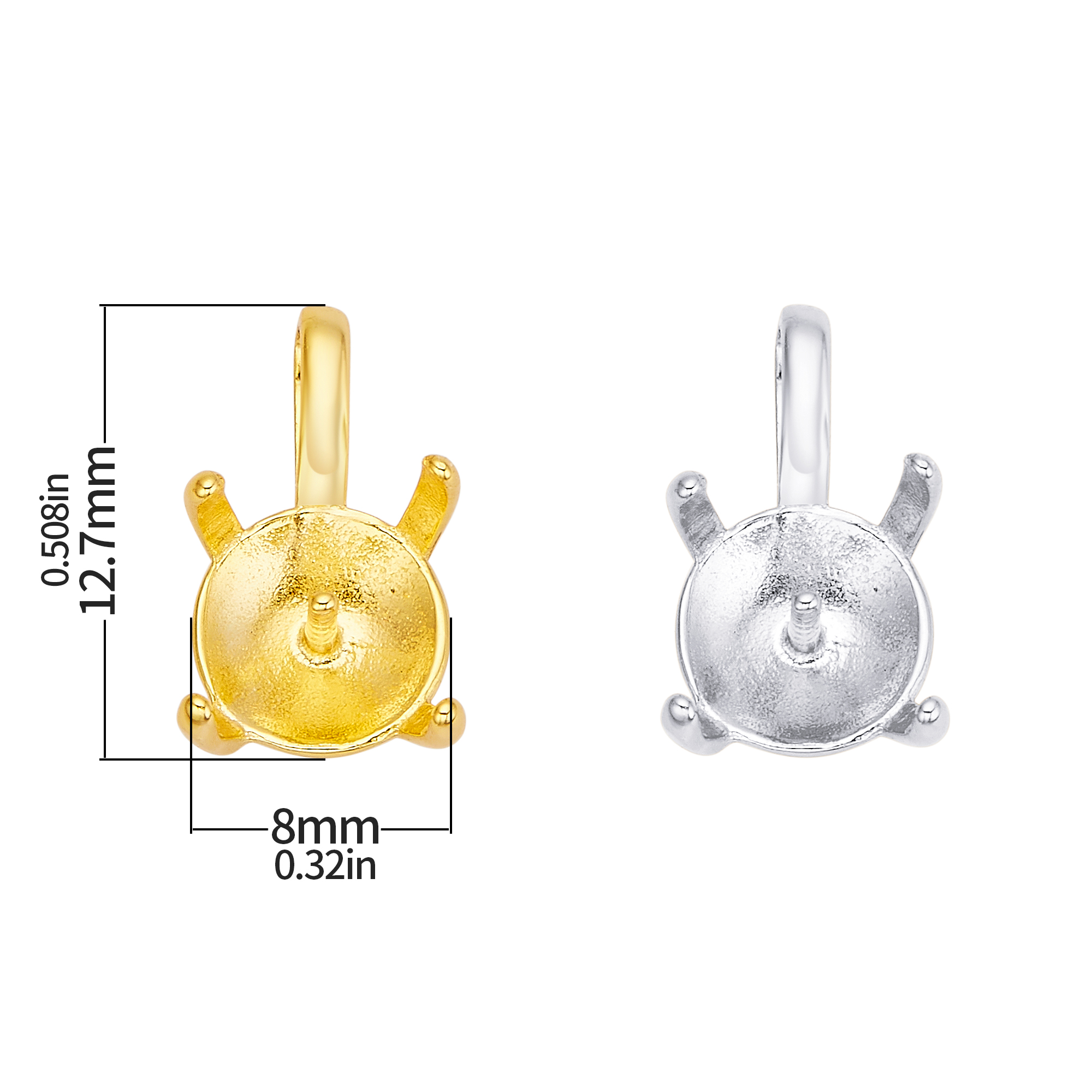 Keepsake Breast Milk Resin Ball Round Pin Pendant Settings For 8mm Half Drilled Pearl Bead,Simple Solid 925 Sterling Silver Gold Plated Pendant Charm,DIY Pendant Supplies 1411479 - Click Image to Close