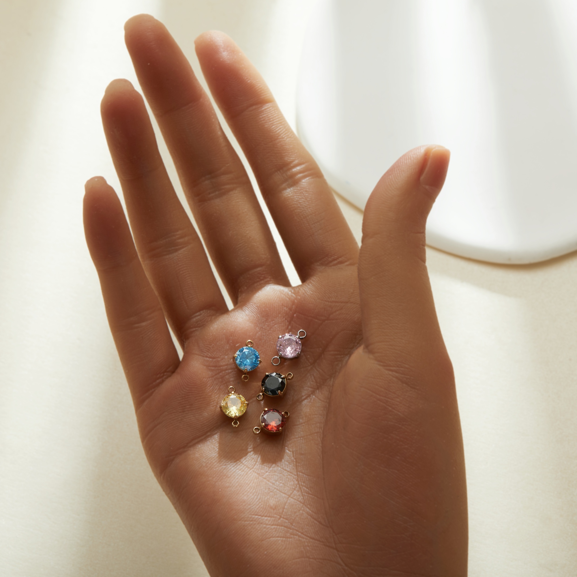 6MM Stone Two Loops Round CZ Birthstone Pendant Charm,Color Stone Stainless Steel Minimalist Pendant Charm,DIY Pendant Supplies 1411480