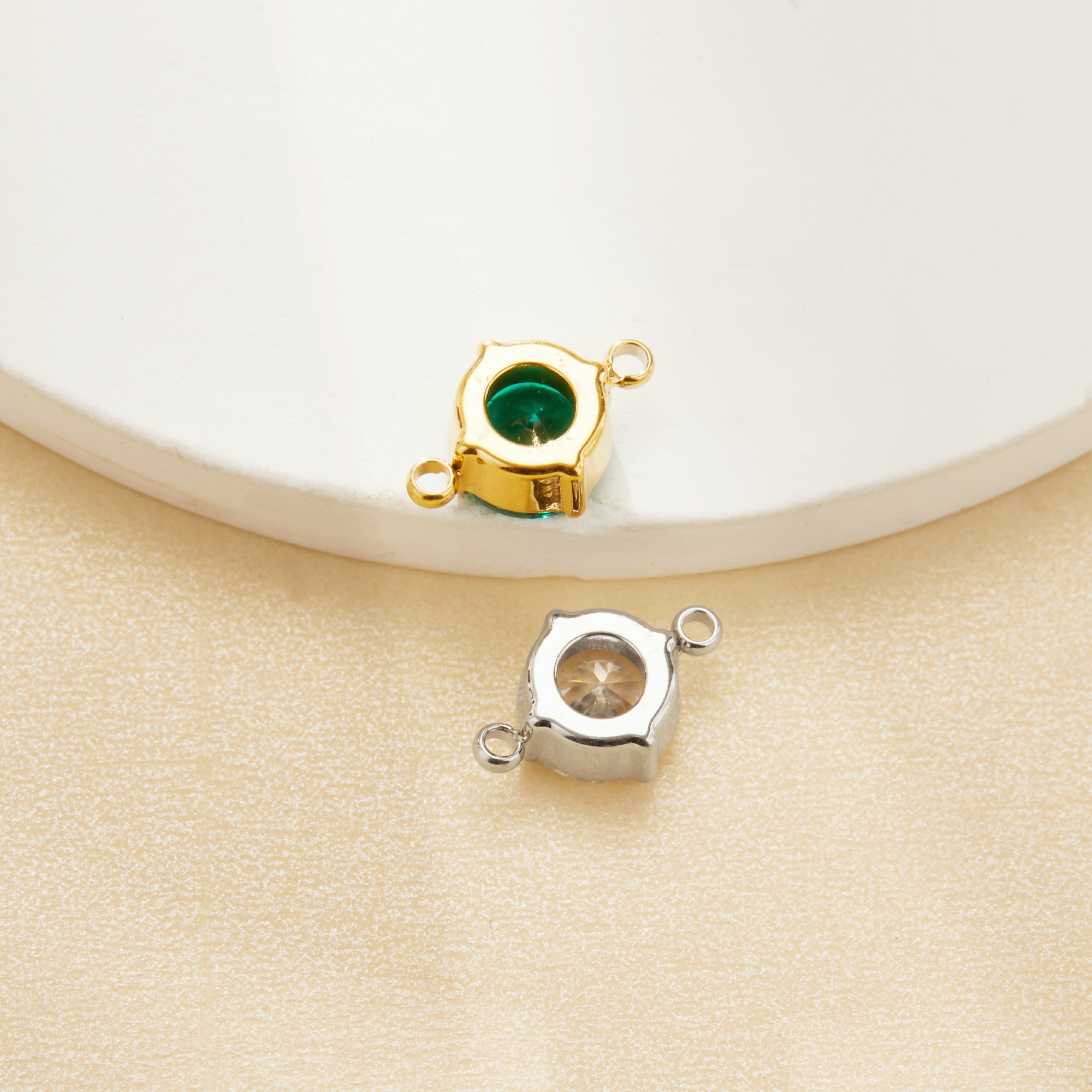 6MM Stone Two Loops Round CZ Birthstone Pendant Charm,Color Stone Stainless Steel Minimalist Pendant Charm,DIY Pendant Supplies 1411480