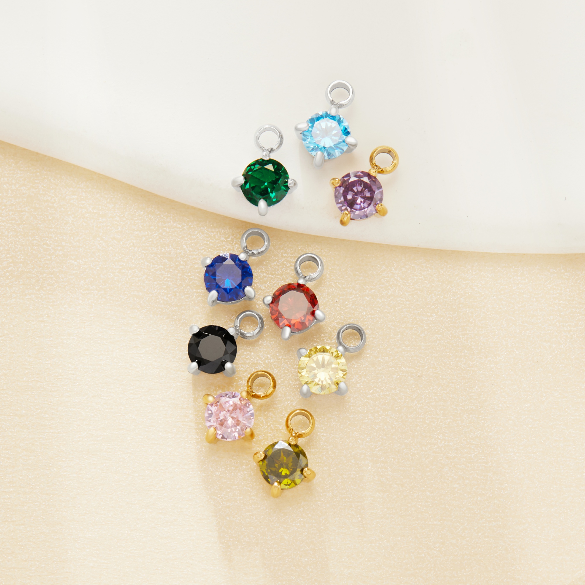 4MM Stone Simple Round CZ Birthstone Pendant Charm,Color Stone Stainless Steel Minimalist Pendant Charm,DIY Pendant Charm Supplies 1411481