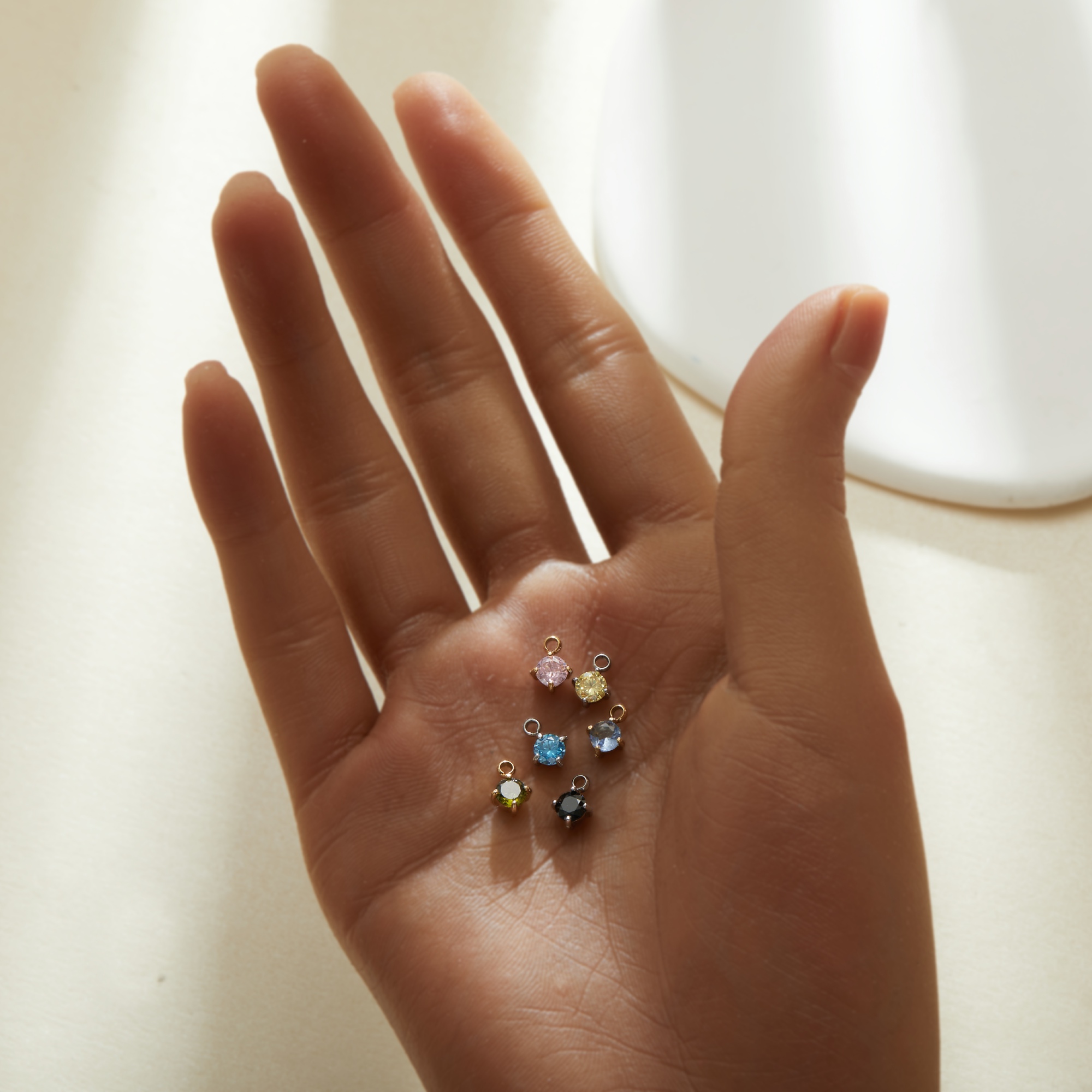 4MM Stone Simple Round CZ Birthstone Pendant Charm,Color Stone Stainless Steel Minimalist Pendant Charm,DIY Pendant Charm Supplies 1411481