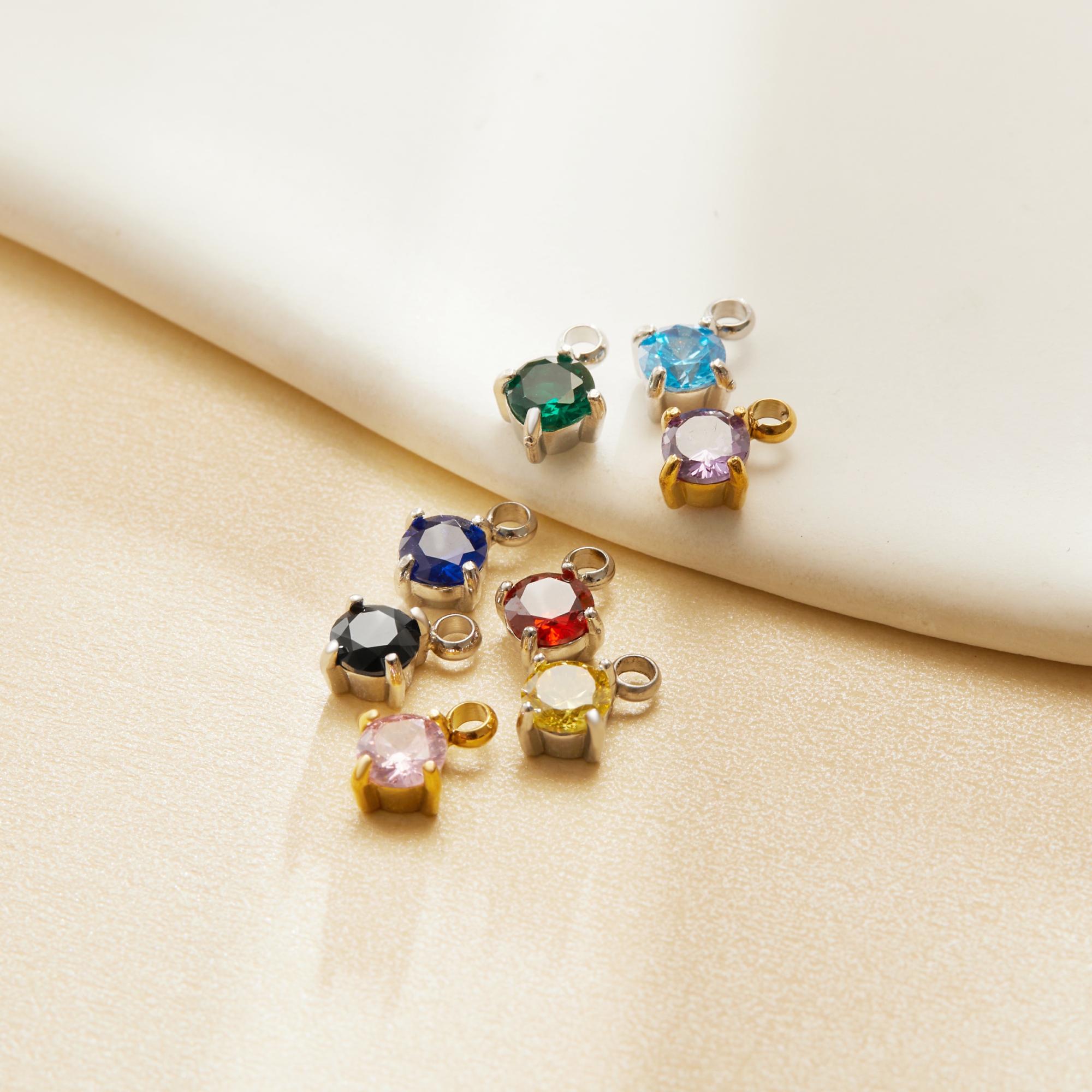 4MM Stone Simple Round CZ Birthstone Pendant Charm,Color Stone Stainless Steel Minimalist Pendant Charm,DIY Pendant Charm Supplies 1411481