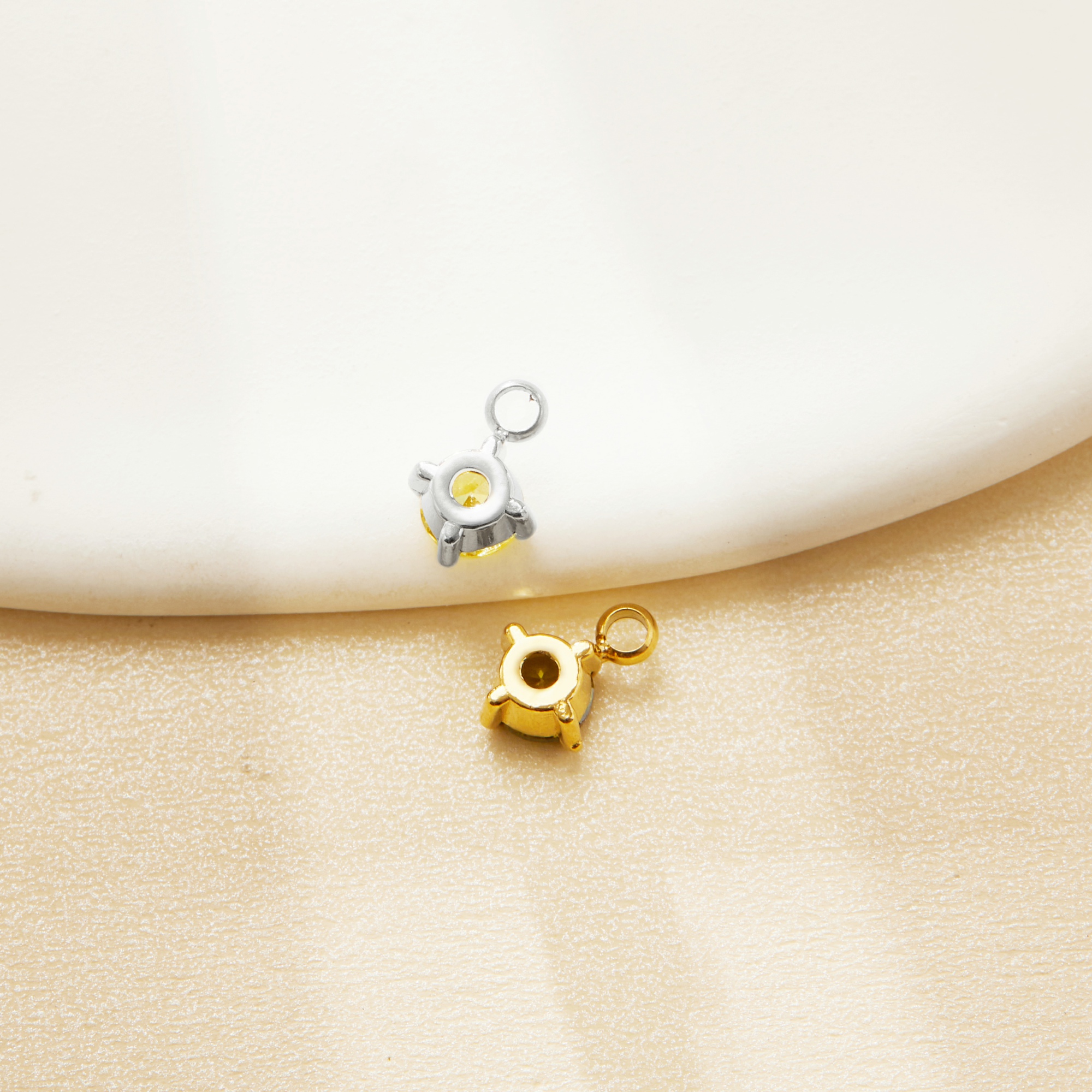 4MM Stone Simple Round CZ Birthstone Pendant Charm,Color Stone Stainless Steel Minimalist Pendant Charm,DIY Pendant Charm Supplies 1411481