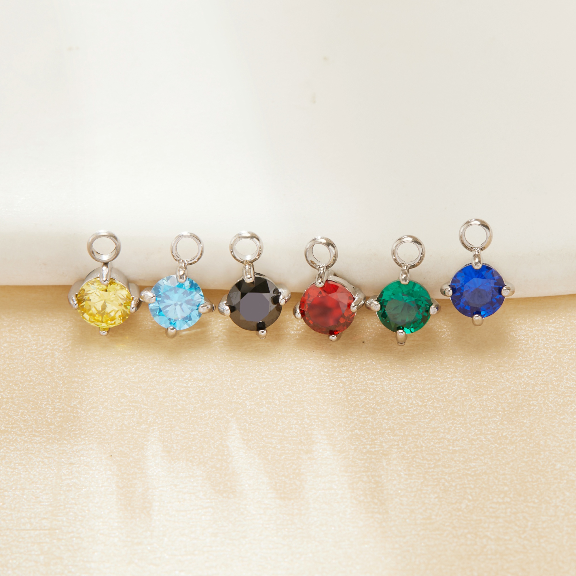 4MM Stone Simple Round CZ Birthstone Pendant Charm,Color Stone Stainless Steel Minimalist Pendant Charm,DIY Pendant Charm Supplies 1411481