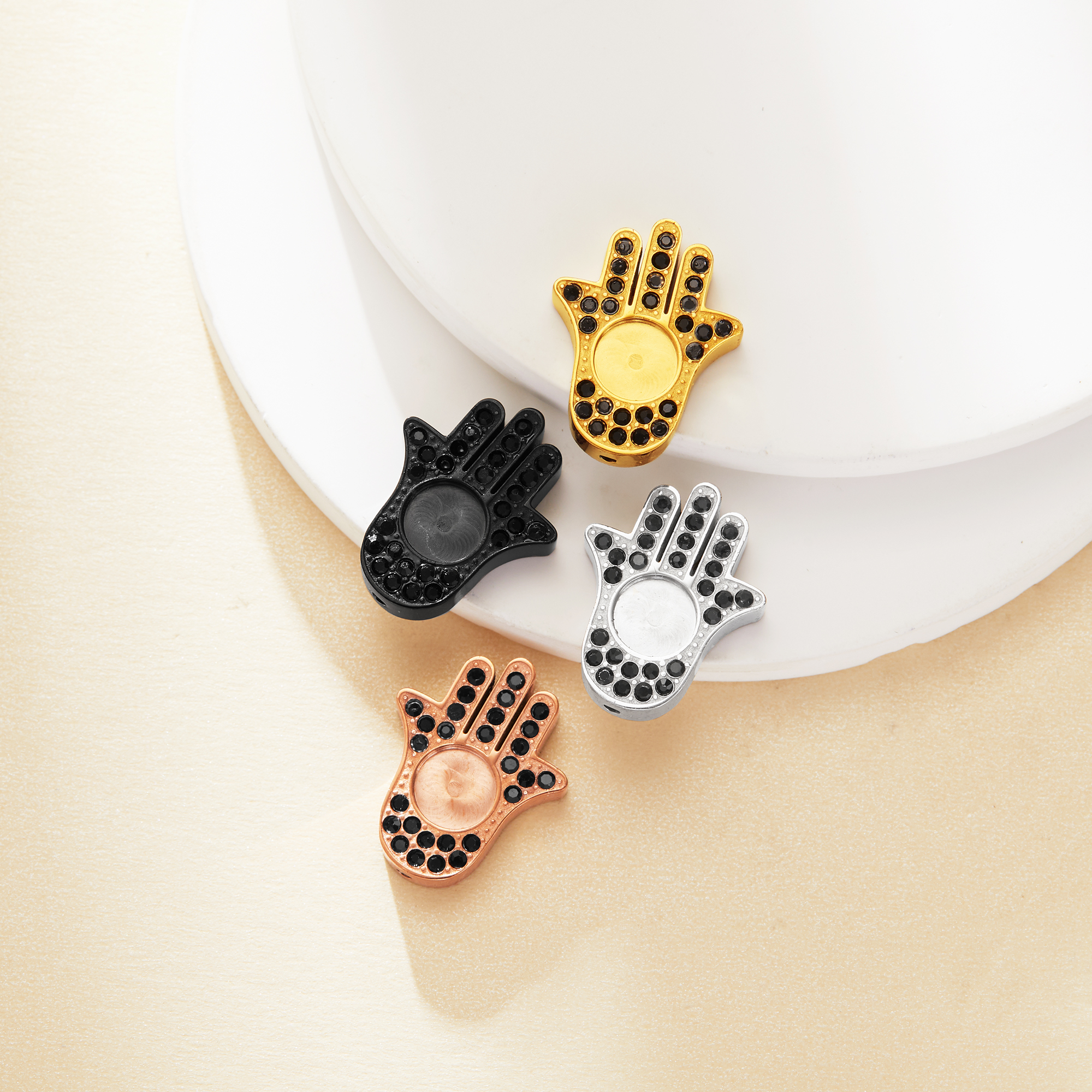 Keepsake Breast Milk Resin Round Bezel Pendant Settings,Hamsa Hand Stainless Steel Bead Charm,DIY Pendant Blank Supplies 1411483