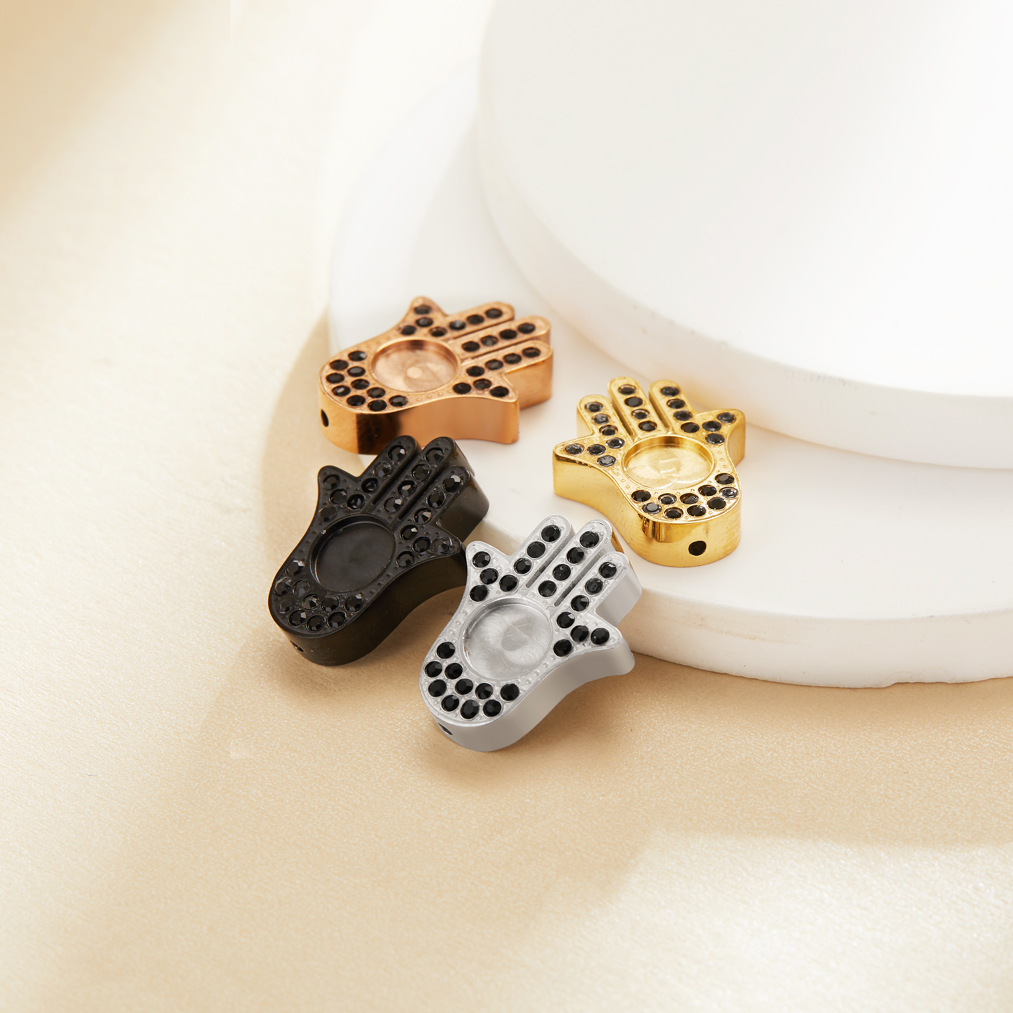 Keepsake Breast Milk Resin Round Bezel Pendant Settings,Hamsa Hand Stainless Steel Bead Charm,DIY Pendant Blank Supplies 1411483