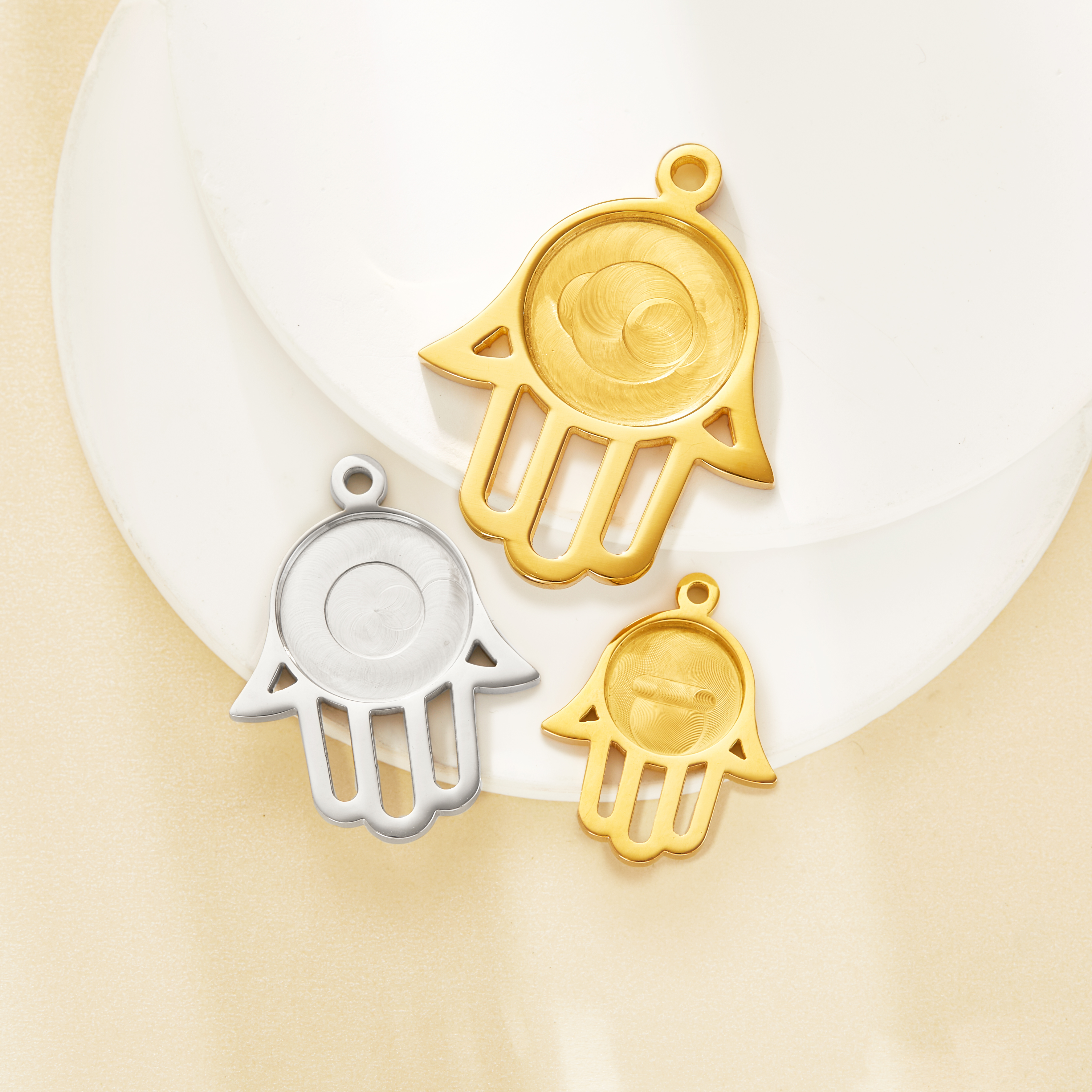 Keepsake Breast Milk Resin Round Bezel Pendant Settings,Hamsa Hand Stainless Steel Pendant Charm,DIY Pendant Supplies 1411485