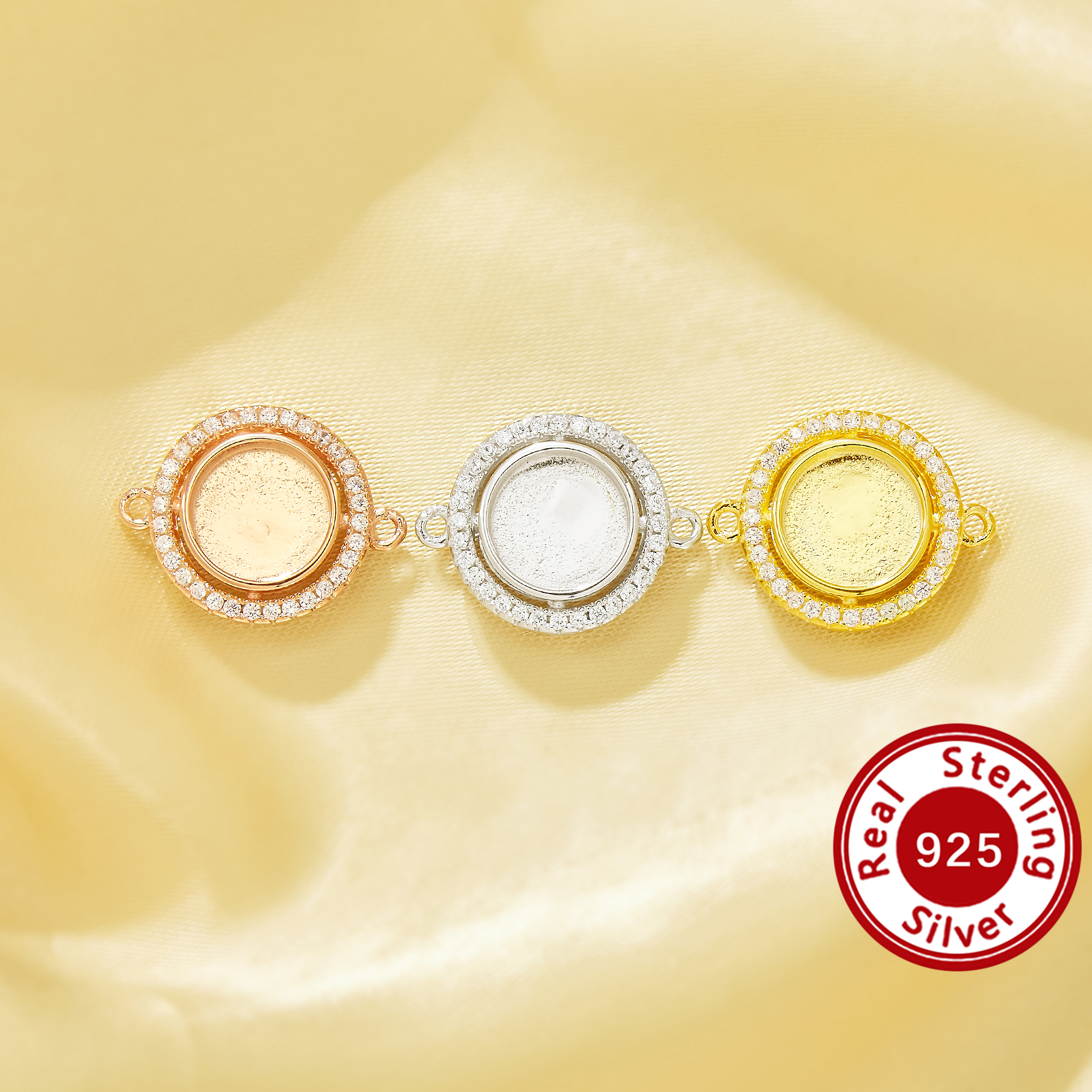 8MM Keepsake Breast Milk Resin Halo Round Bezel Pendant Settings With Two Loops,Solid 925 Sterling Silver Rose Gold Plated Pendant Charm,DIY Pendant Supplies 1411487