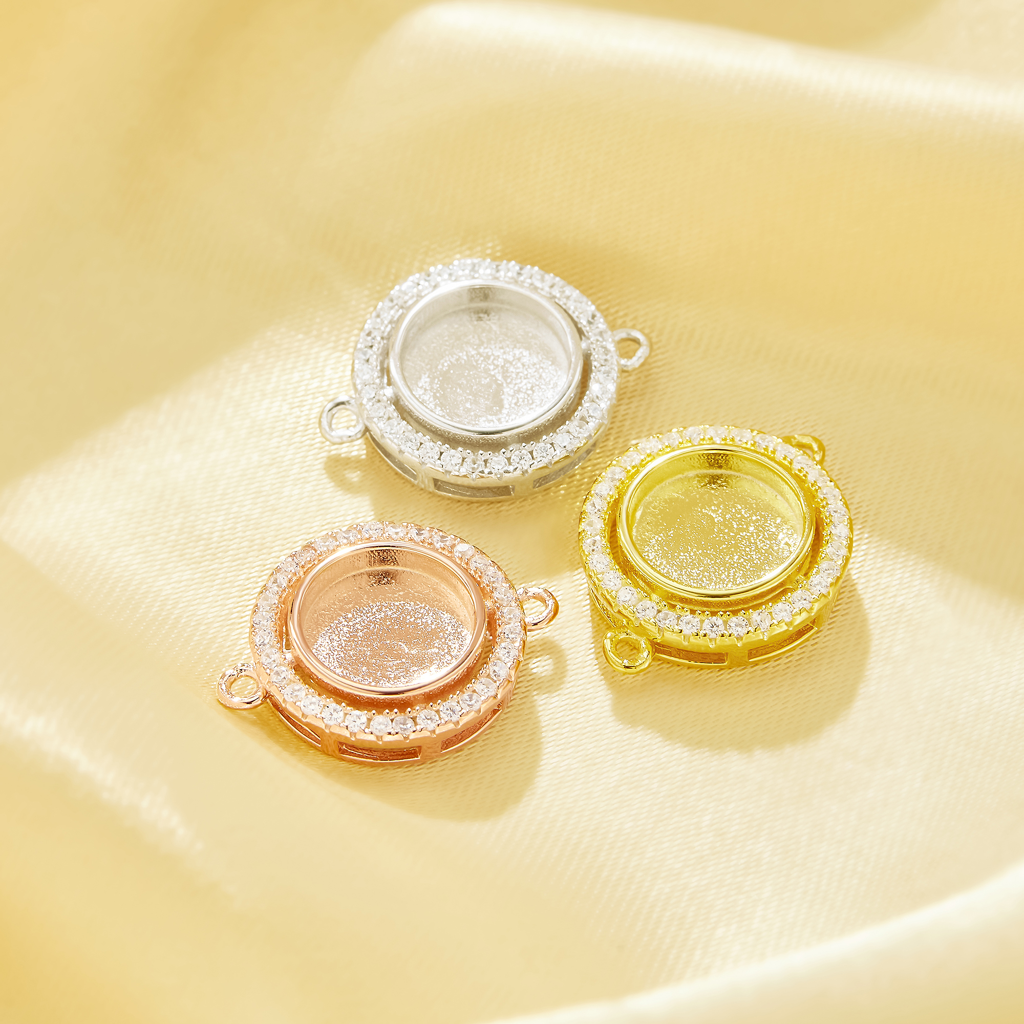 8MM Keepsake Breast Milk Resin Halo Round Bezel Pendant Settings With Two Loops,Solid 925 Sterling Silver Rose Gold Plated Pendant Charm,DIY Pendant Supplies 1411487