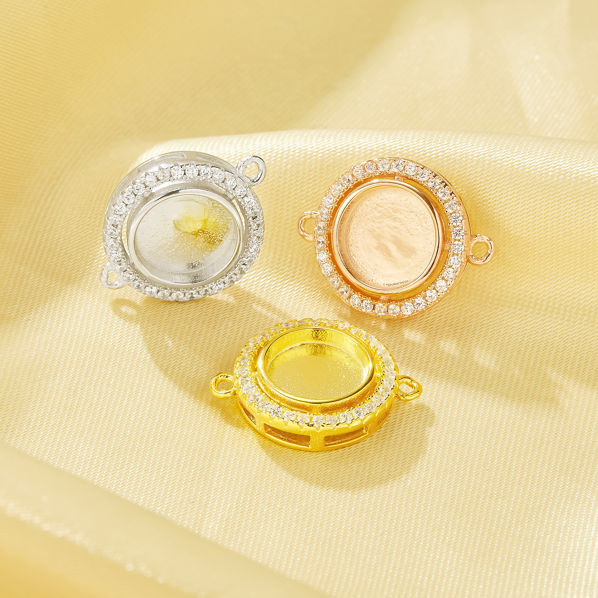 8MM Keepsake Breast Milk Resin Halo Round Bezel Pendant Settings With Two Loops,Solid 925 Sterling Silver Rose Gold Plated Pendant Charm,DIY Pendant Supplies 1411487