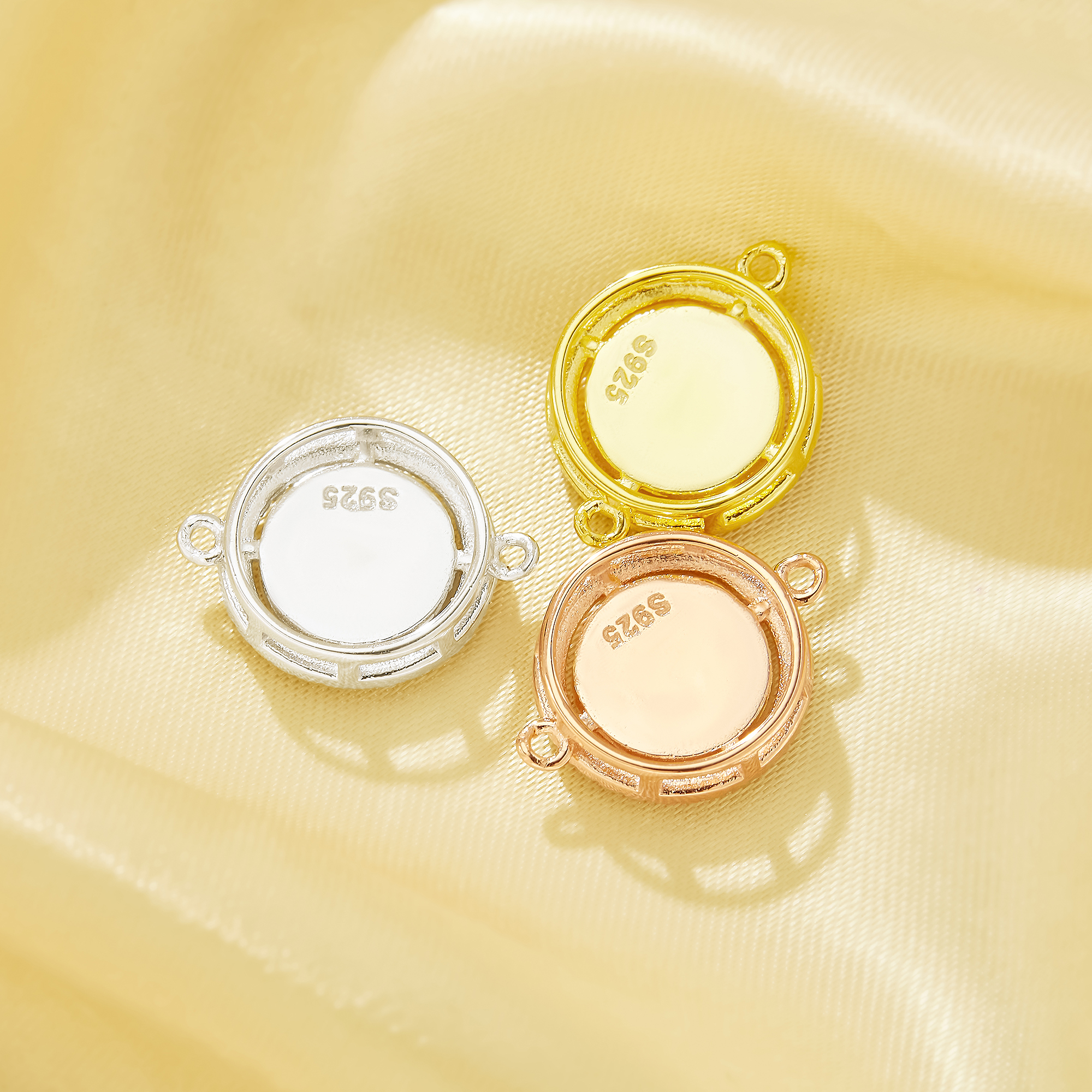 8MM Keepsake Breast Milk Resin Halo Round Bezel Pendant Settings With Two Loops,Solid 925 Sterling Silver Rose Gold Plated Pendant Charm,DIY Pendant Supplies 1411487