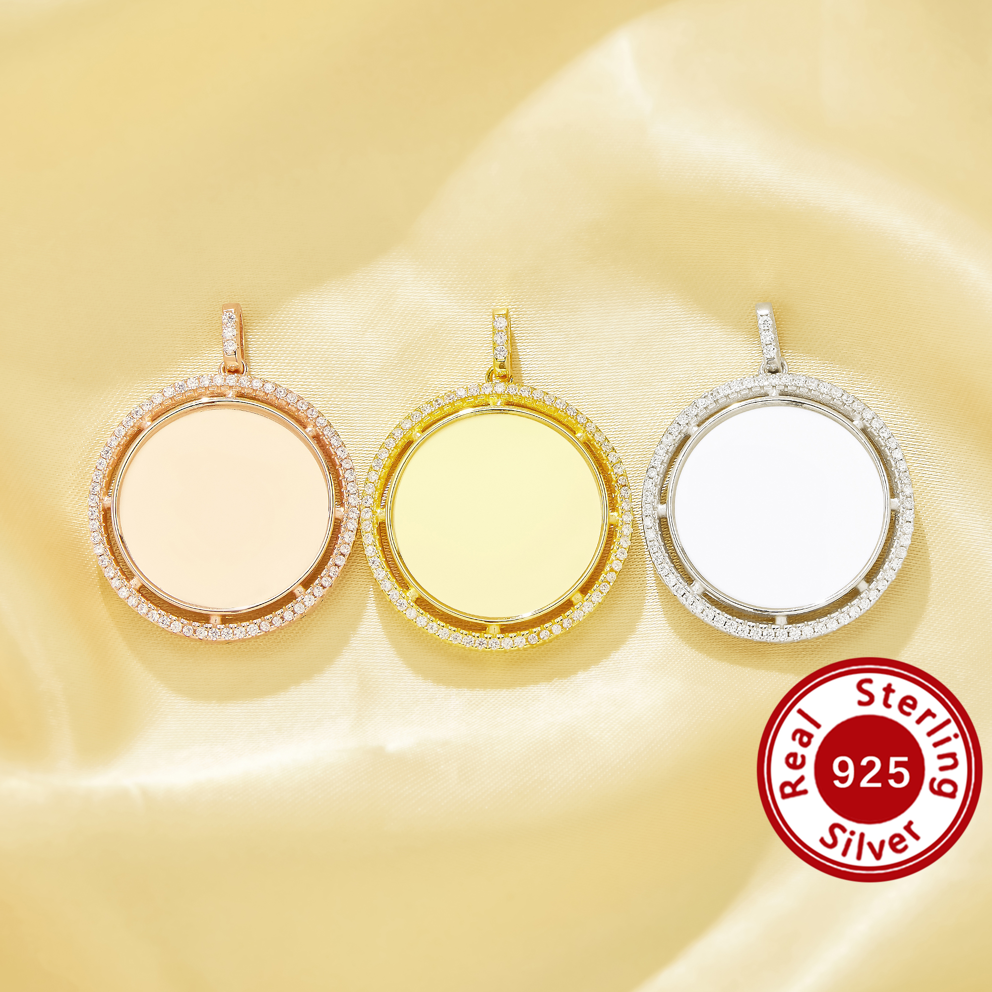 20MM Keepsake Breast Milk Resin Halo Round Bezel Pendant Settings,Solid 925 Sterling Silver Rose Gold Plated Pendant Charm,DIY Pendant Supplies 1411488