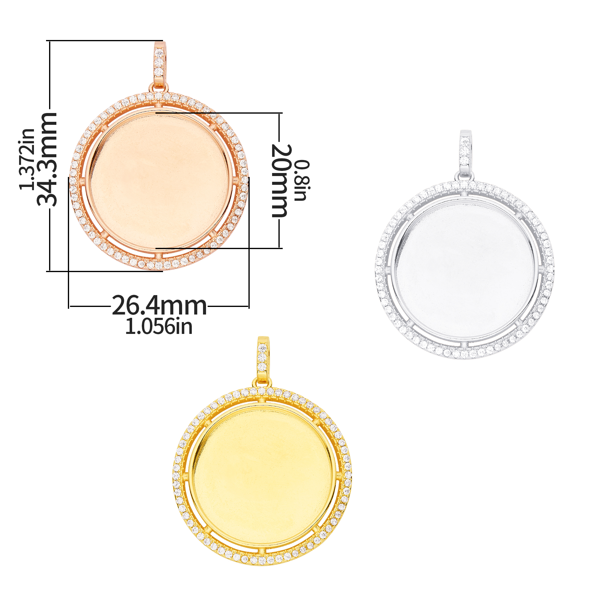 20MM Keepsake Breast Milk Resin Halo Round Bezel Pendant Settings,Solid 925 Sterling Silver Rose Gold Plated Pendant Charm,DIY Pendant Supplies 1411488