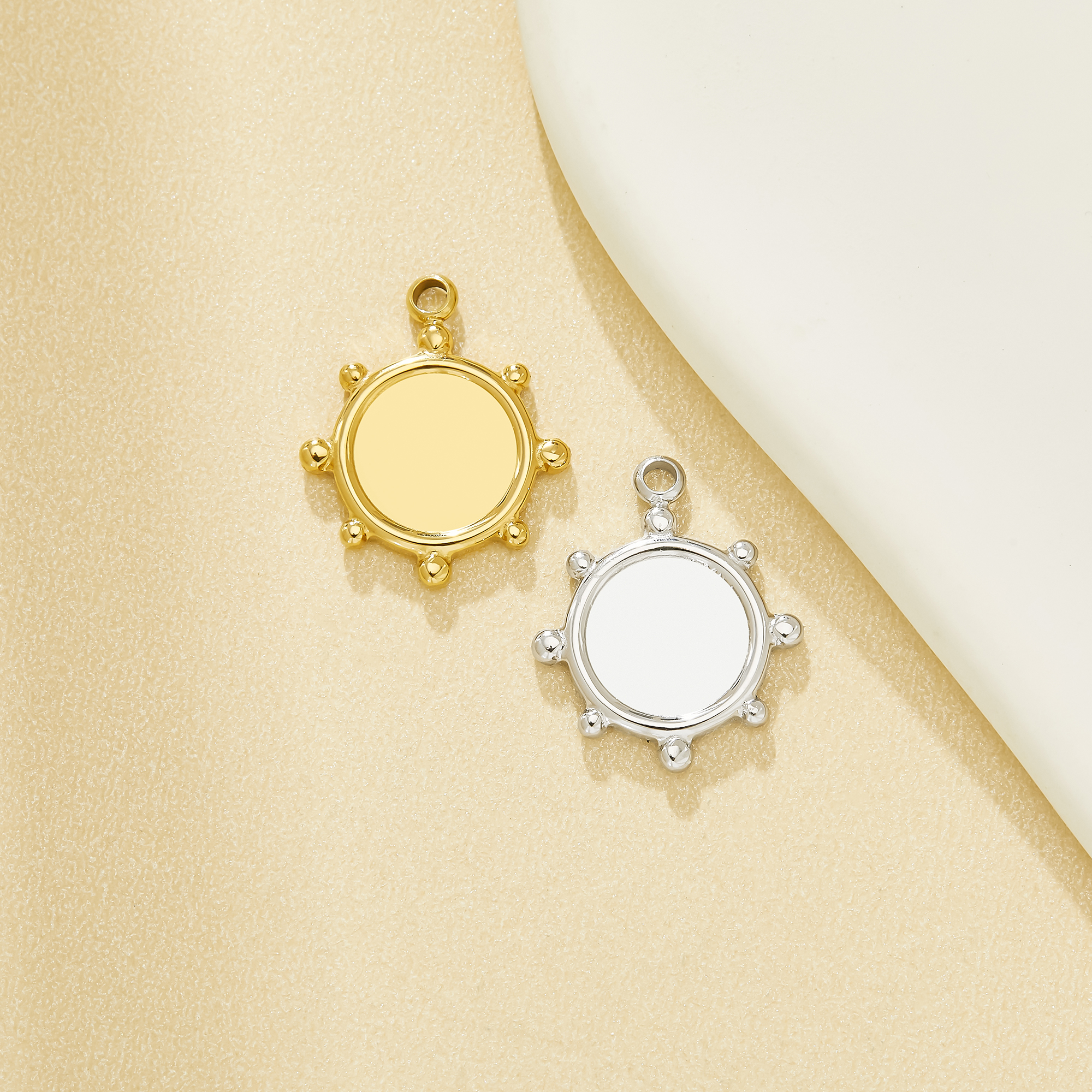 7MM Round Bezel Stainless Steel Pendant Charm,Simple Gold Plated Stainless Steel Pendant,DIY Pendant Blank Supplies 1411519