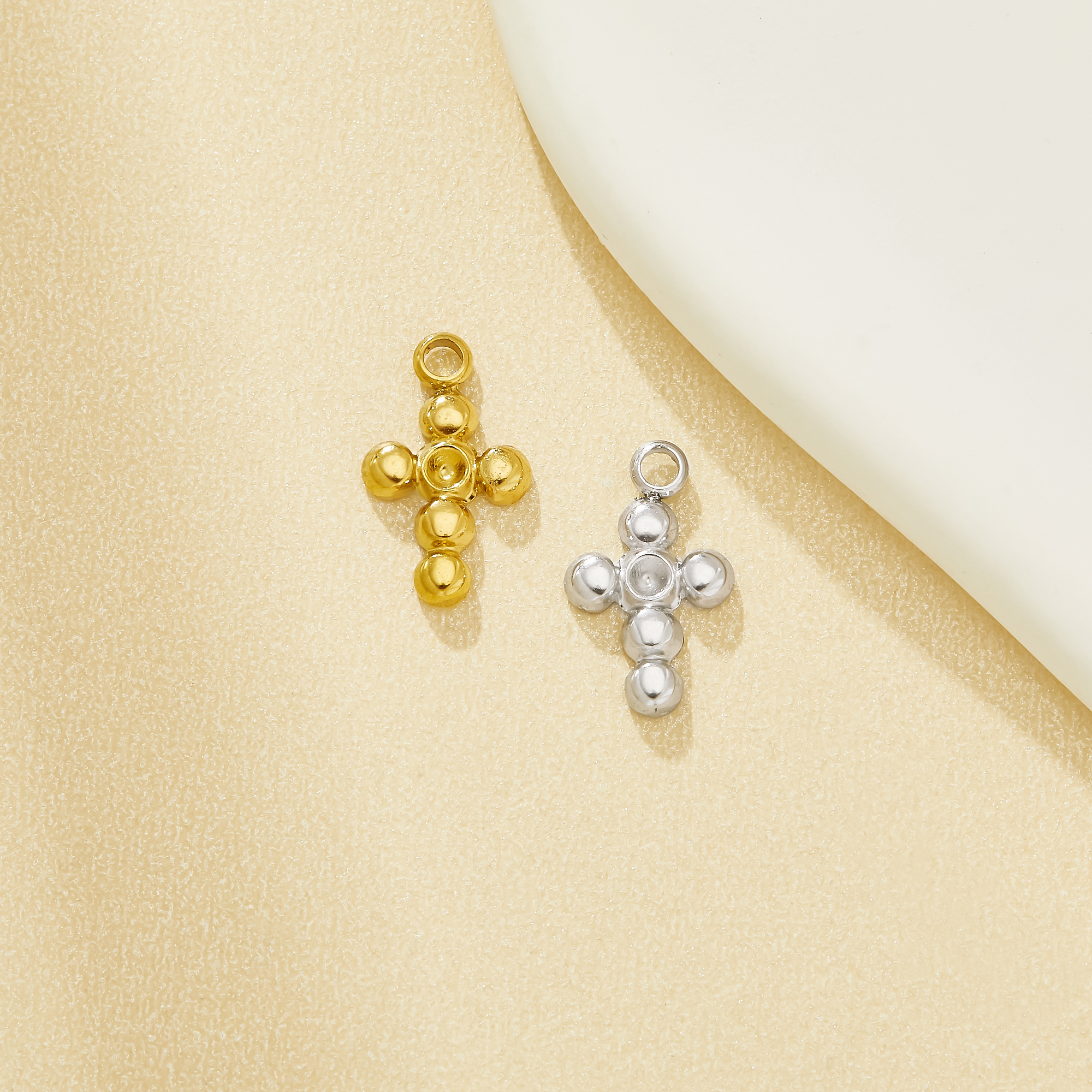 2MM Tiny Round Bezel Stainless Steel Pendant Charm,Simple Cross Gold Plated Stainless Steel Pendant,DIY Pendant Blank Supplies 1411520