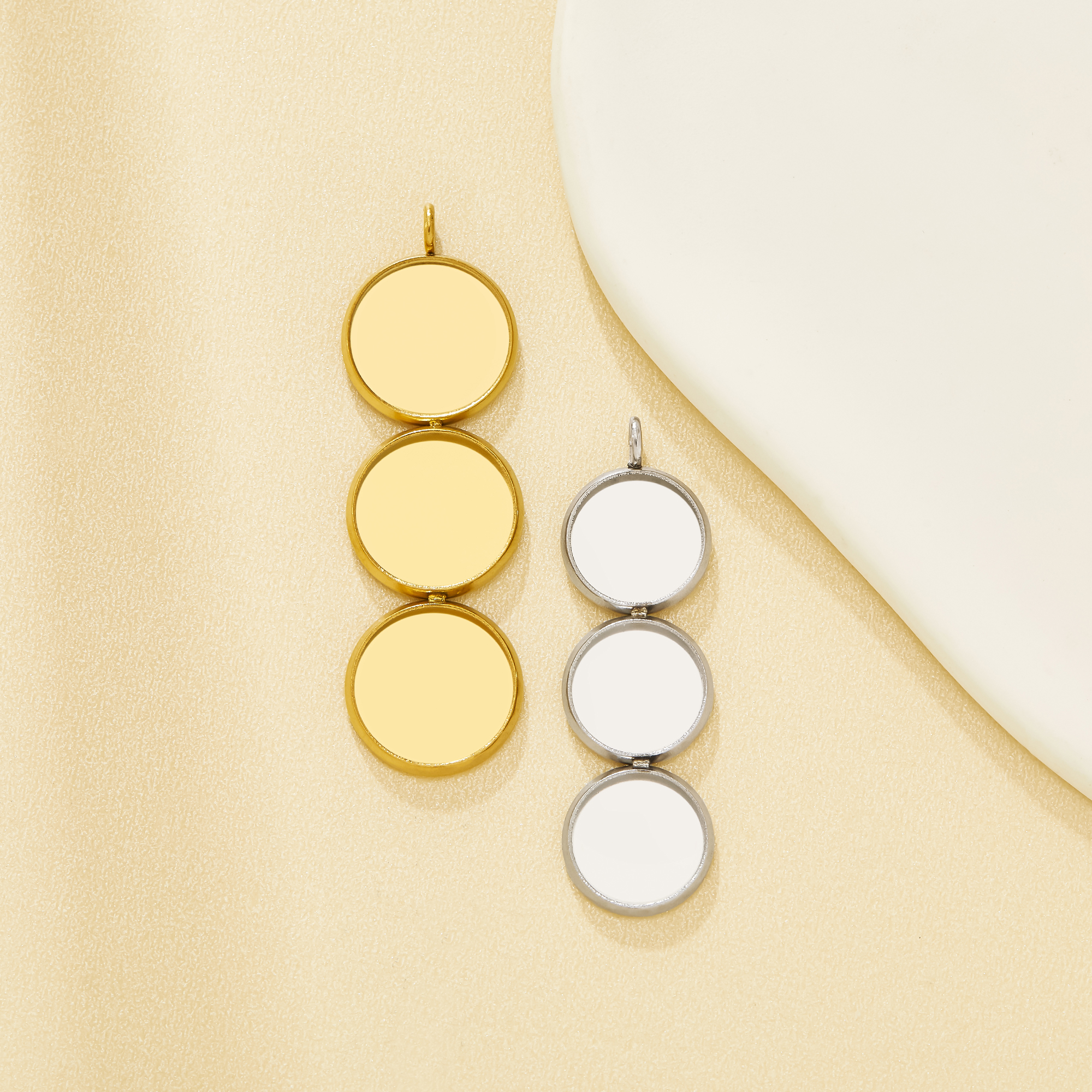 10mm&12mm Round Keepsake Mother Milk Resin Triple Round Bezel Pendant Blank Settings 304L Stainless Steel DIY Memory Bracelet Craft Supplies 1411541