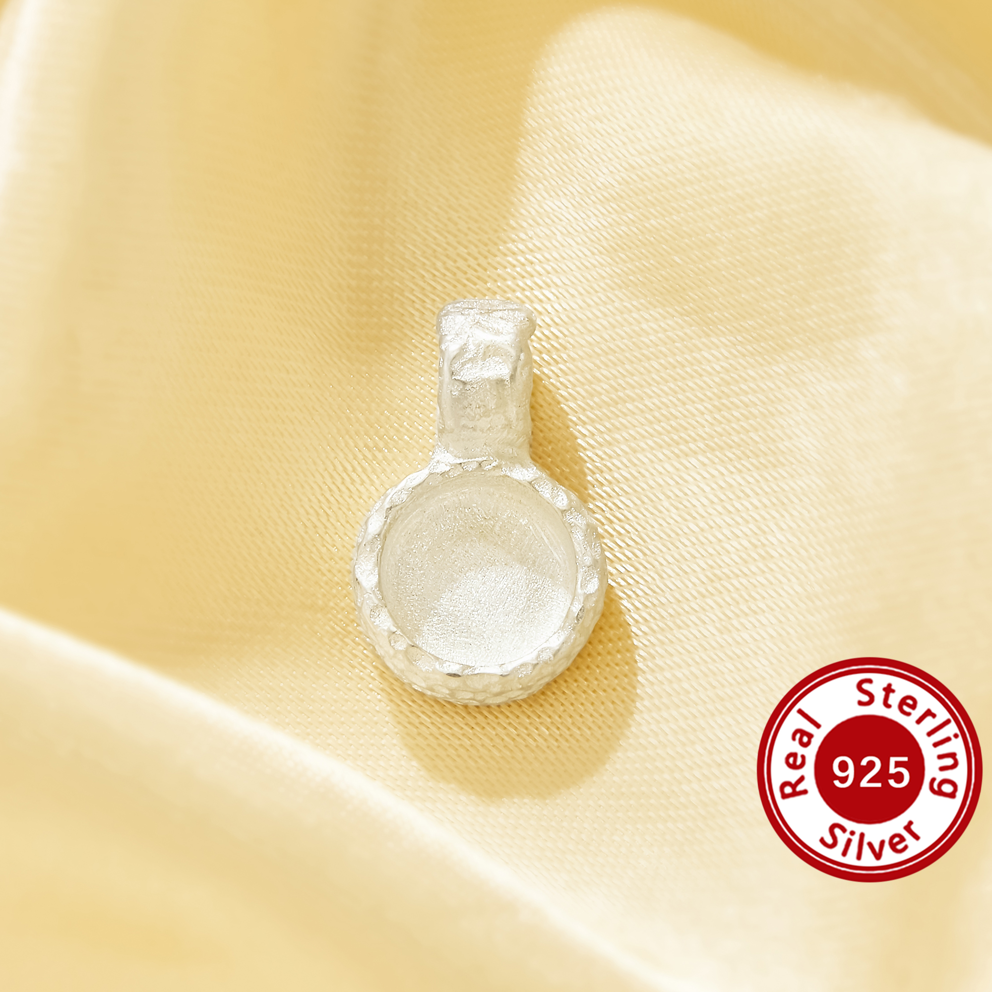 7MM Keepsake Mother Milk Resin Ring Bezel Settings,Solid 925 Sterling Silver Round Pendant Blank Plain Silver No Plating Shiny Hammered Textured Charm 1411542