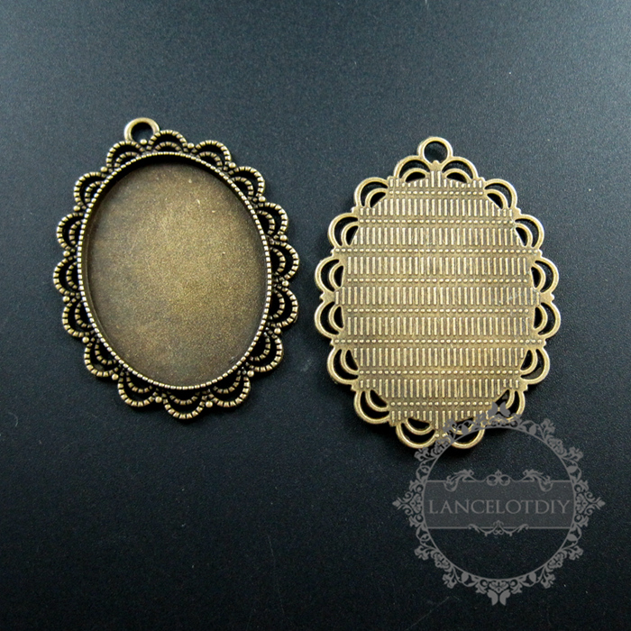 5pcs 30x40mm setting size vintage style bronze big lace oval pendant charm bezel base DIY supplies 1421053 - Click Image to Close