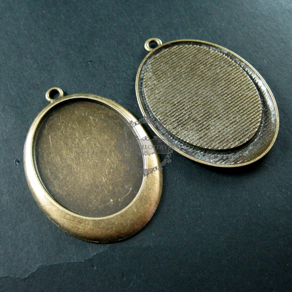 5pcs 30x40mm vintage style antiqued bronze alloy simple oval pendant charm bezel tray DIY supplies 1421068 - Click Image to Close