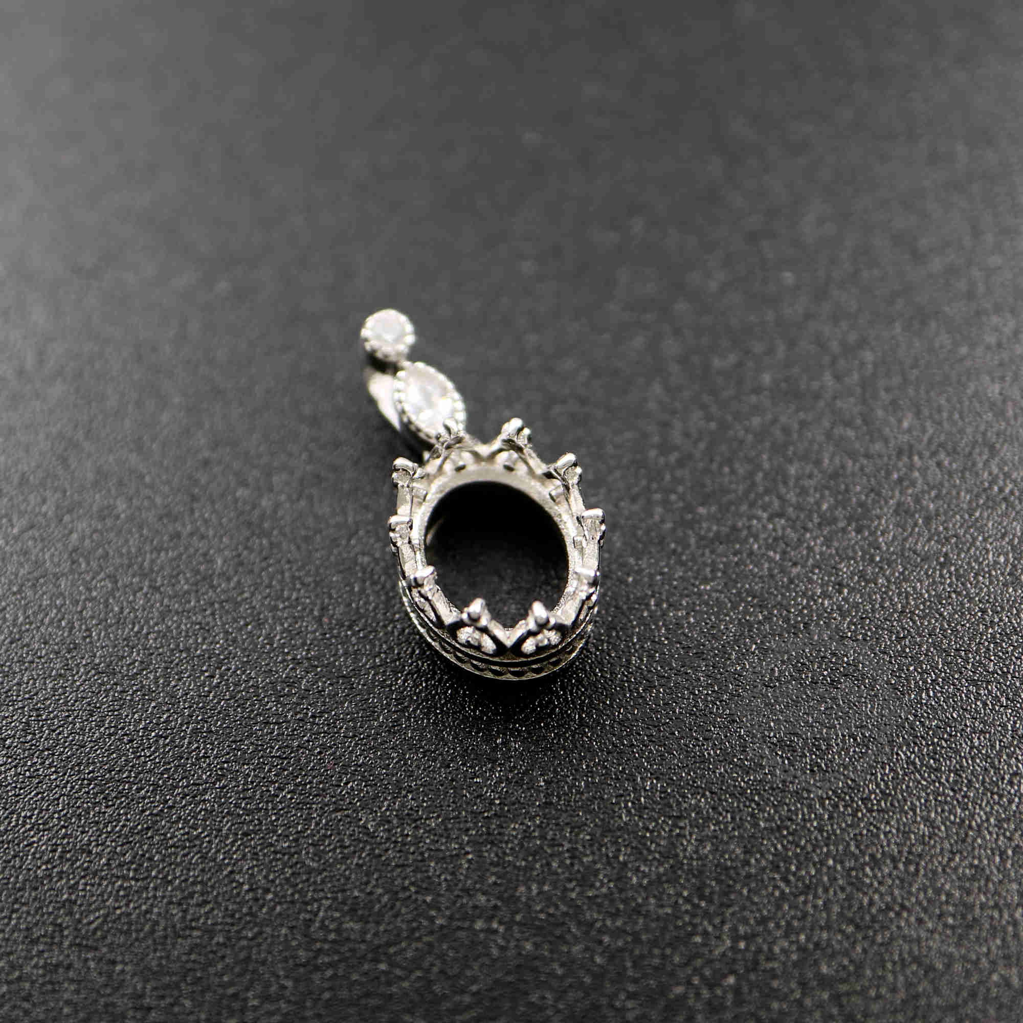 1Pcs 8X10MM Oval Crown Bezel Settings With Cz Stone Bail Solid 925 Sterling Silver DIY Pendant Charm Tray 1421092 - Click Image to Close