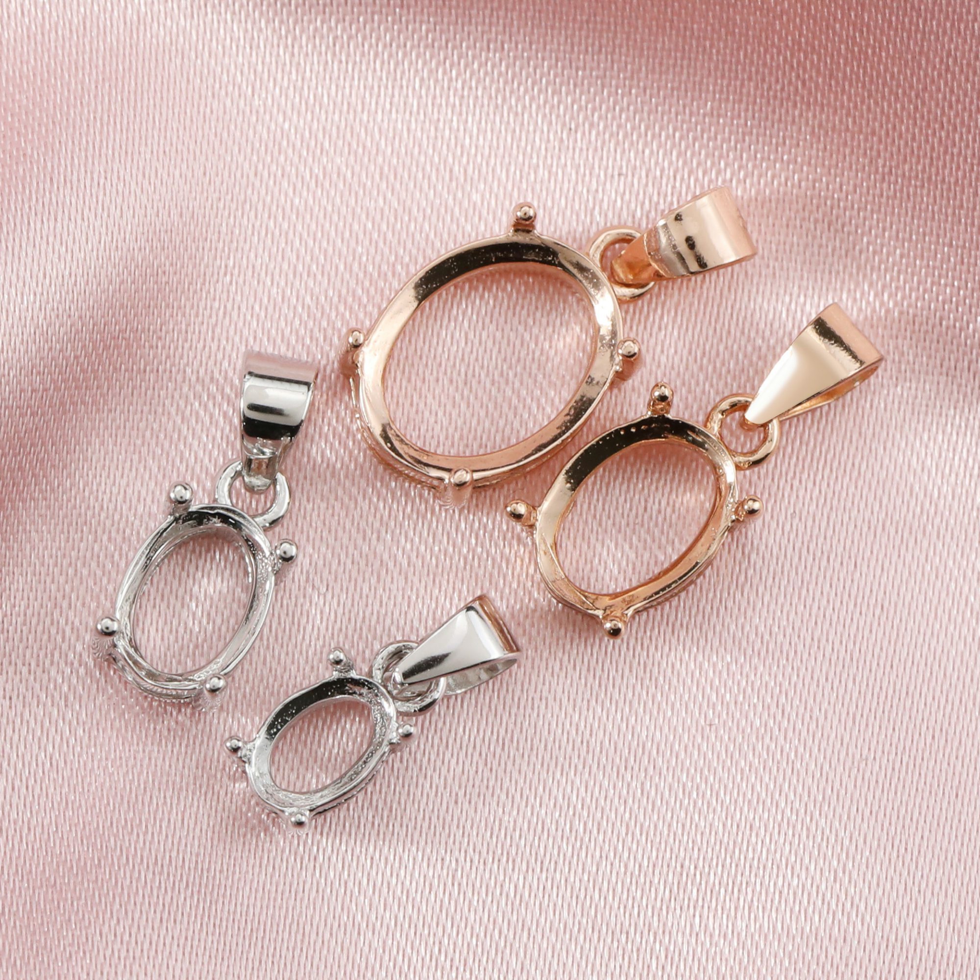 Multiple Size Solid 14K Rose Gold Oval Prong Bezel Settings for Gemstone Moissanite Diamond DIY Pendant Charm 1421094-1
