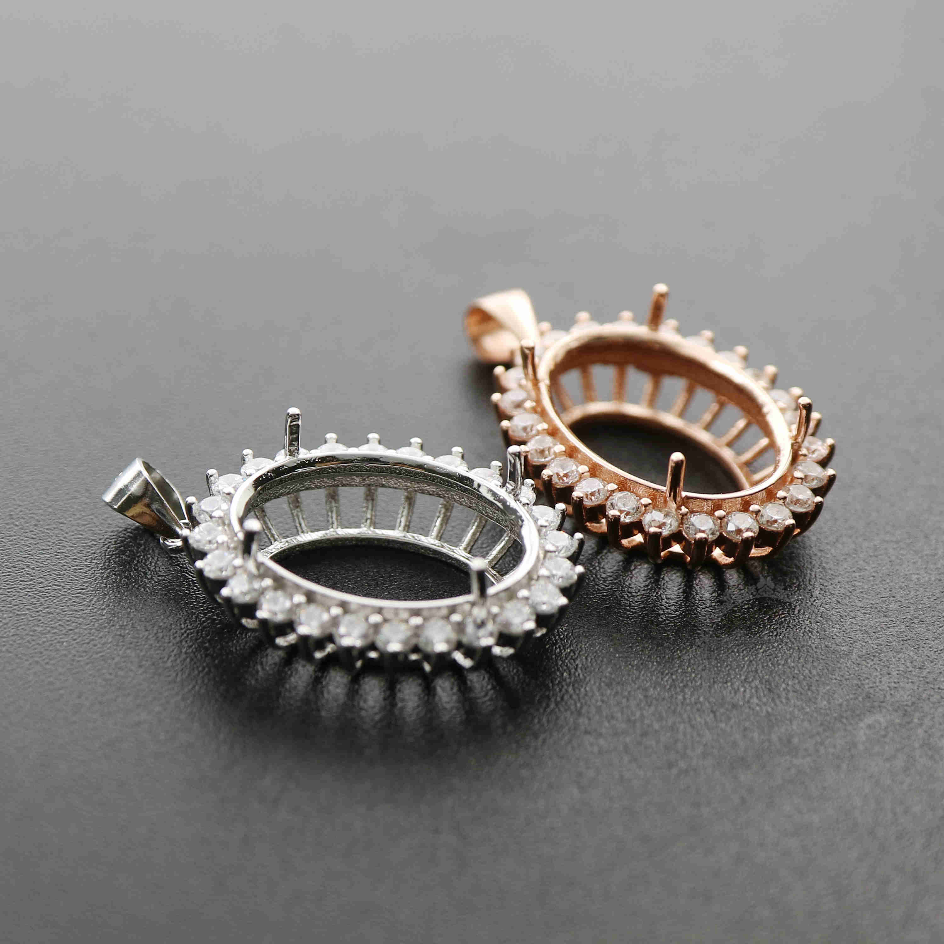 1Pcs Multiple Size Rose Gold Silver Oval Prong Bezel Settings For Cz Stone Solid 925 Sterling Silver DIY Pendant Charm Tray 1421095 - Click Image to Close