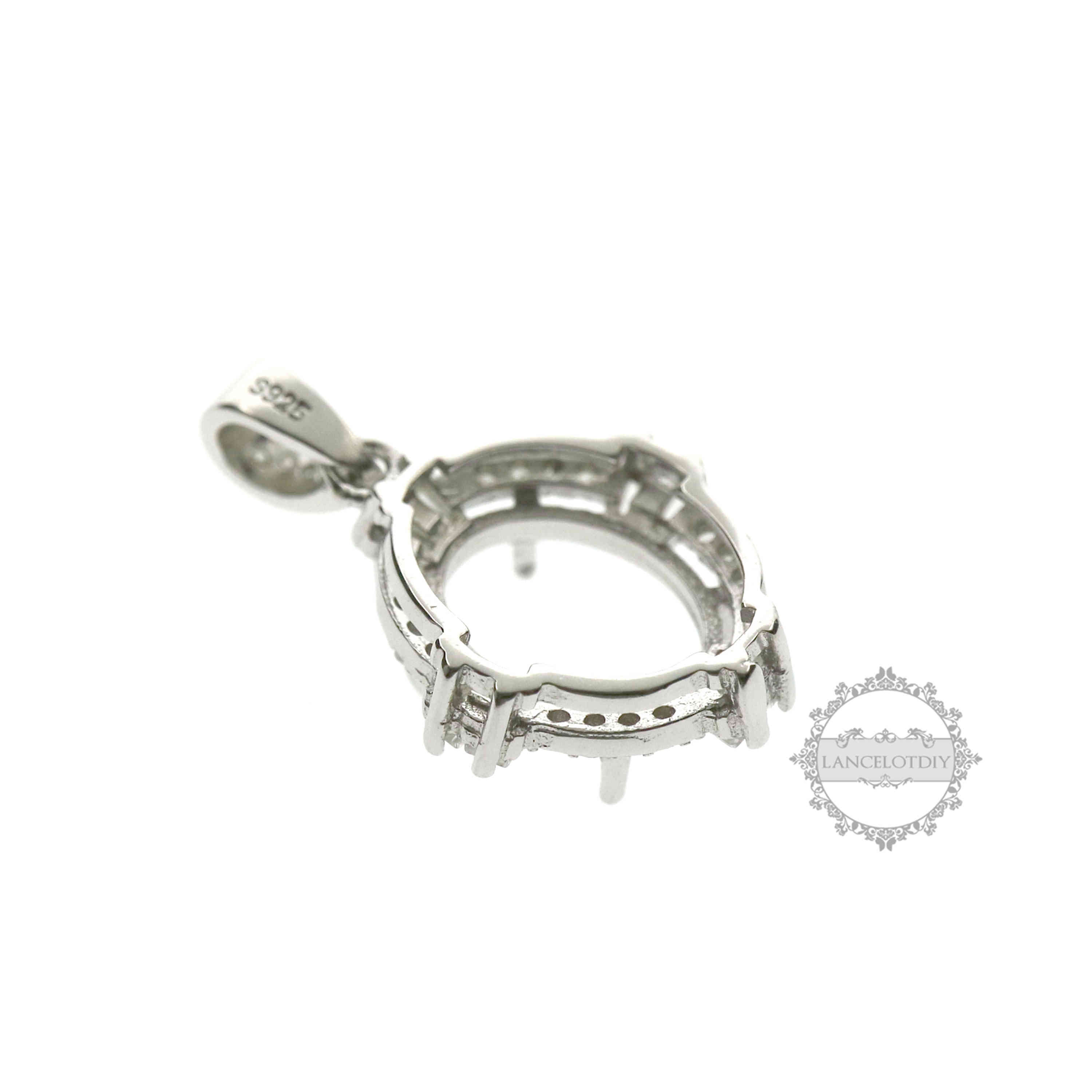 1Pcs Multiple Size Vintage Style Oval Prong Bezel Settings For Cz Stone Solid 925 Sterling Silver DIY Pendant Charm Tray 1421096 - Click Image to Close